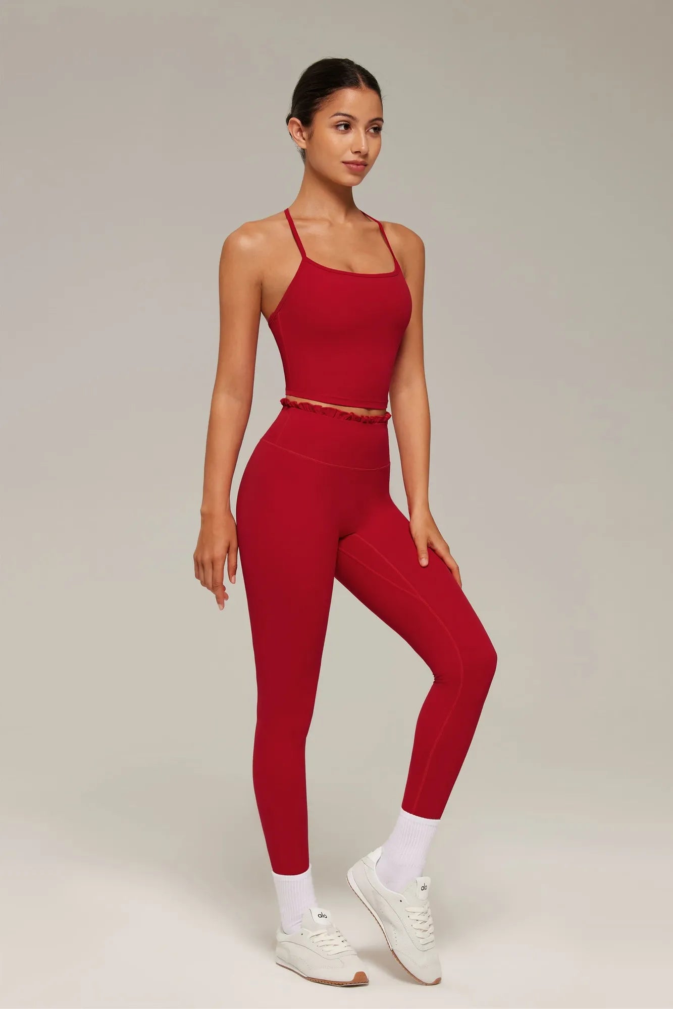 Y-Back Pilates Ruffle-Trim Workout Set-SUUKSESS-SUUKSESS