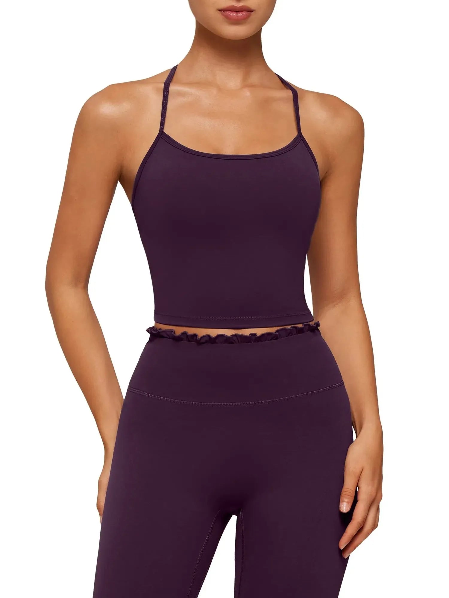 Y-Back Pilates Ruffle-Trim Workout Set-SUUKSESS-SUUKSESS