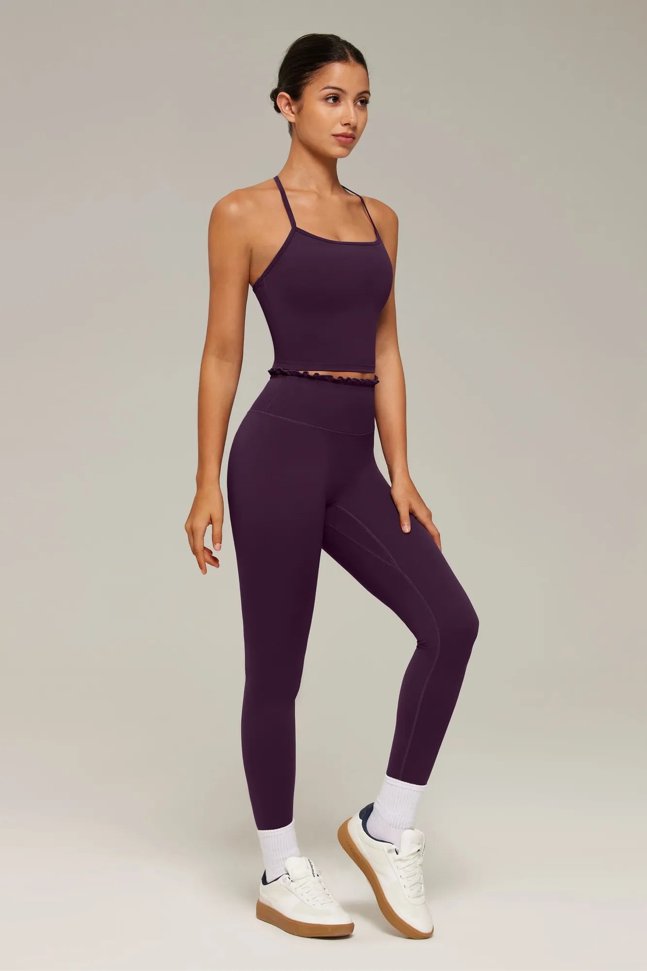 Y-Back Pilates Ruffle-Trim Workout Set-SUUKSESS-Violet-XS-SUUKSESS