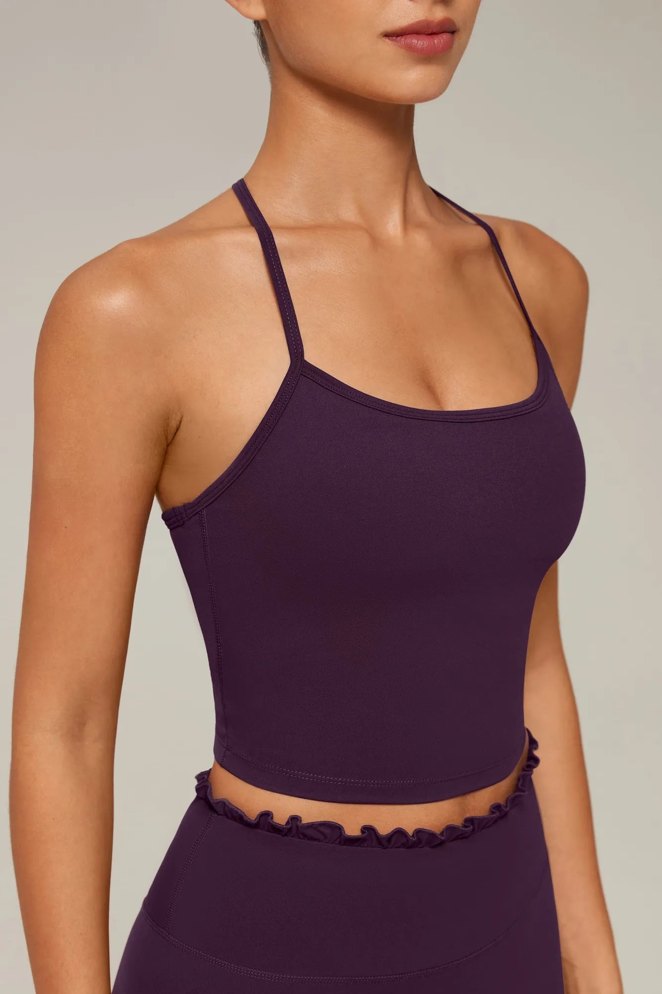 Y-Back Pilates Ruffle-Trim Workout Set-SUUKSESS-SUUKSESS