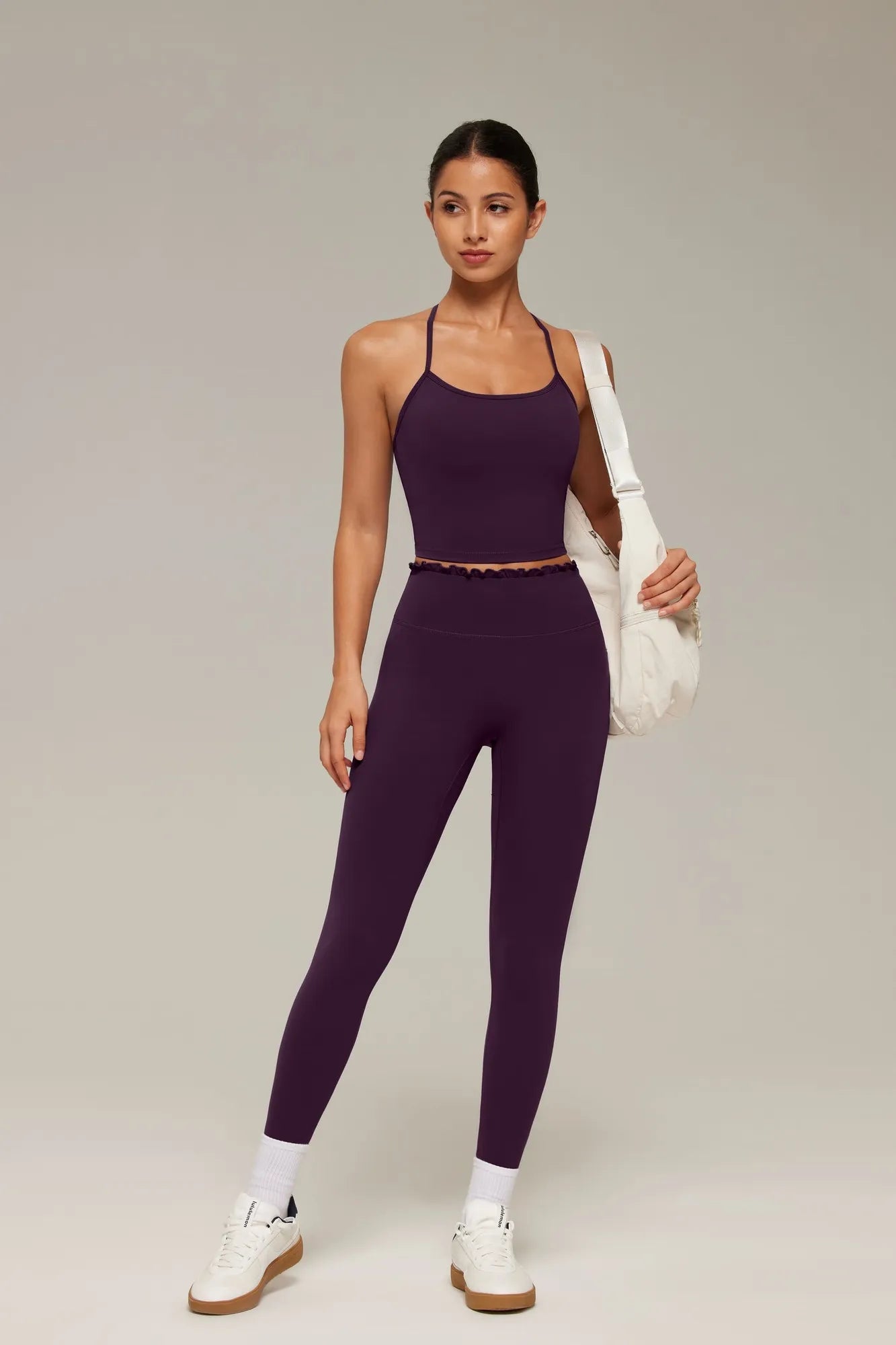 Y-Back Pilates Ruffle-Trim Workout Set-SUUKSESS-SUUKSESS