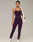 Y-Back Pilates Ruffle-Trim Workout Set-SUUKSESS-SUUKSESS