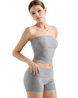 UUKSESS Women 2 Piece Tube Top Going Out Foldover Waist Shorts Set Tracksu Workout Matching Outfit-Clothing-SUUKSESS-Grey-XS-SUUKSESS