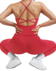 SUUKSESS Women 2 Piece Workout Sets Booty Leggings with Pockets Padded Tank Tops-SUUKSESS-SUUKSESS