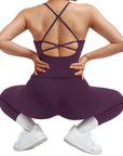 SUUKSESS Women 2 Piece Workout Sets Booty Leggings with Pockets Padded Tank Tops-SUUKSESS-SUUKSESS