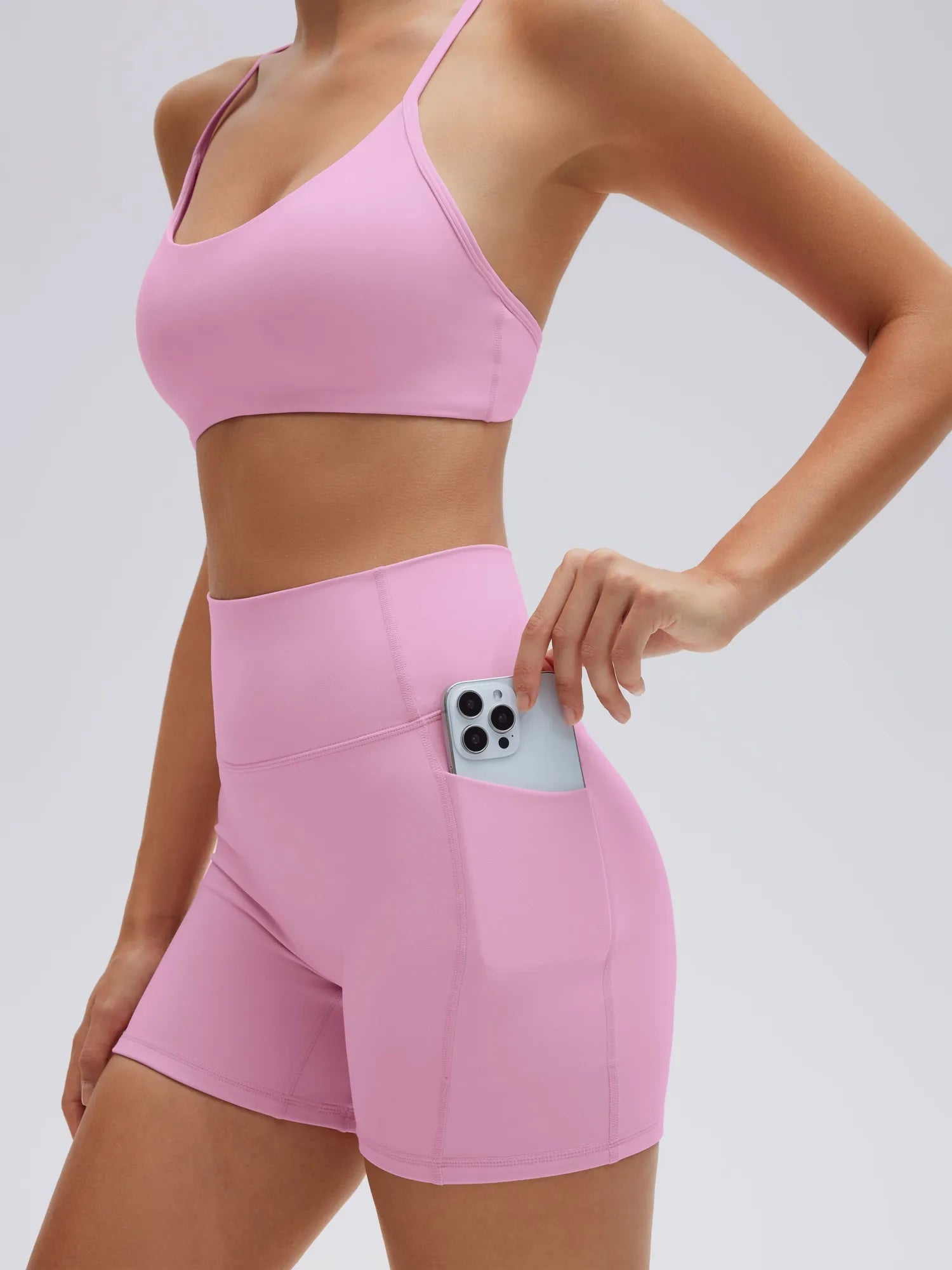 SUUKSESS Workout Sets for Women Y Back Sports Bras Padded Racerback Low Impact Thin Strap Top Biker Shorts with Pockets-SUUKSESS-SUUKSESS