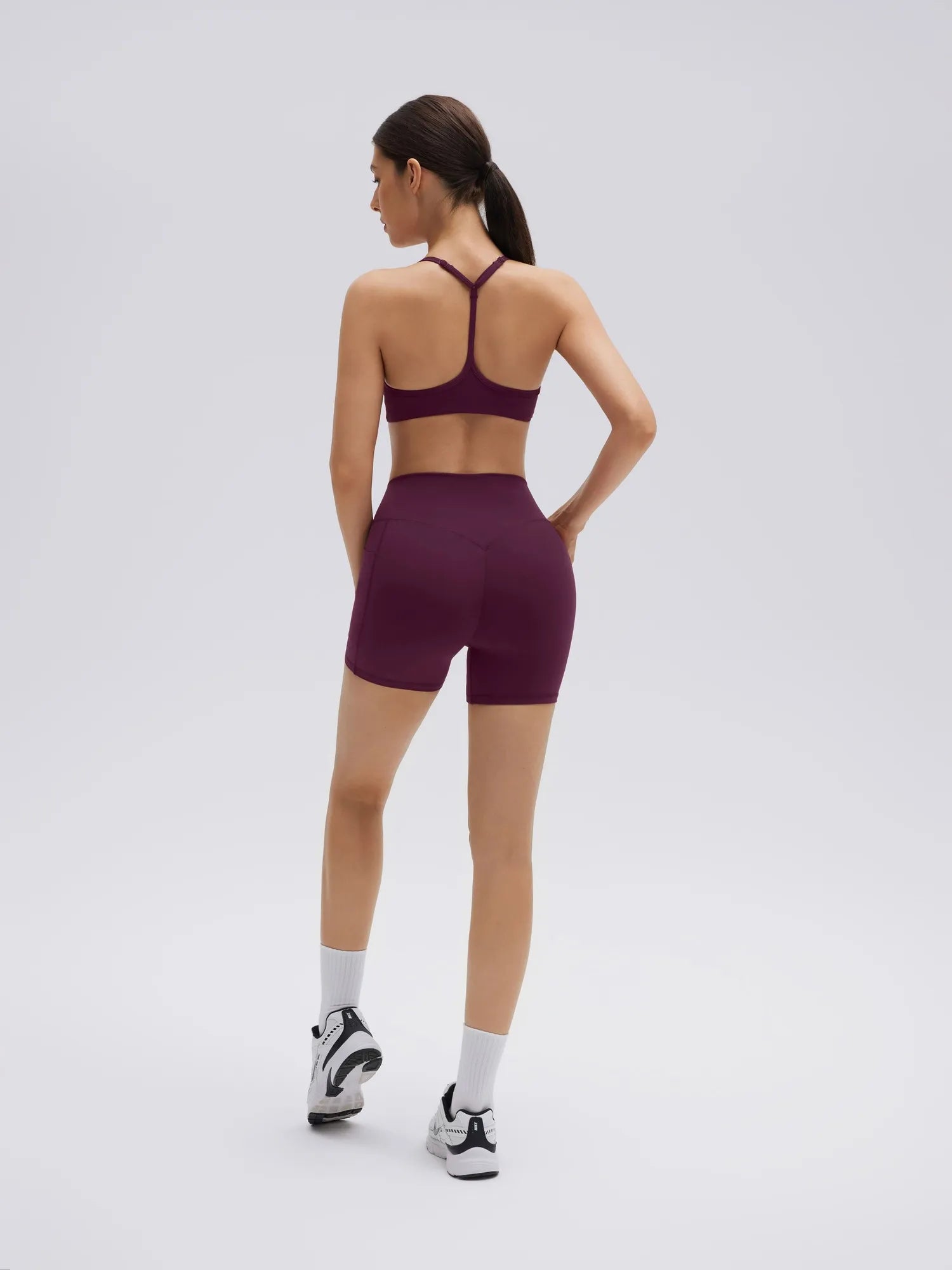 SUUKSESS Workout Sets for Women Y Back Sports Bras Padded Racerback Low Impact Thin Strap Top Biker Shorts with Pockets-SUUKSESS-SUUKSESS