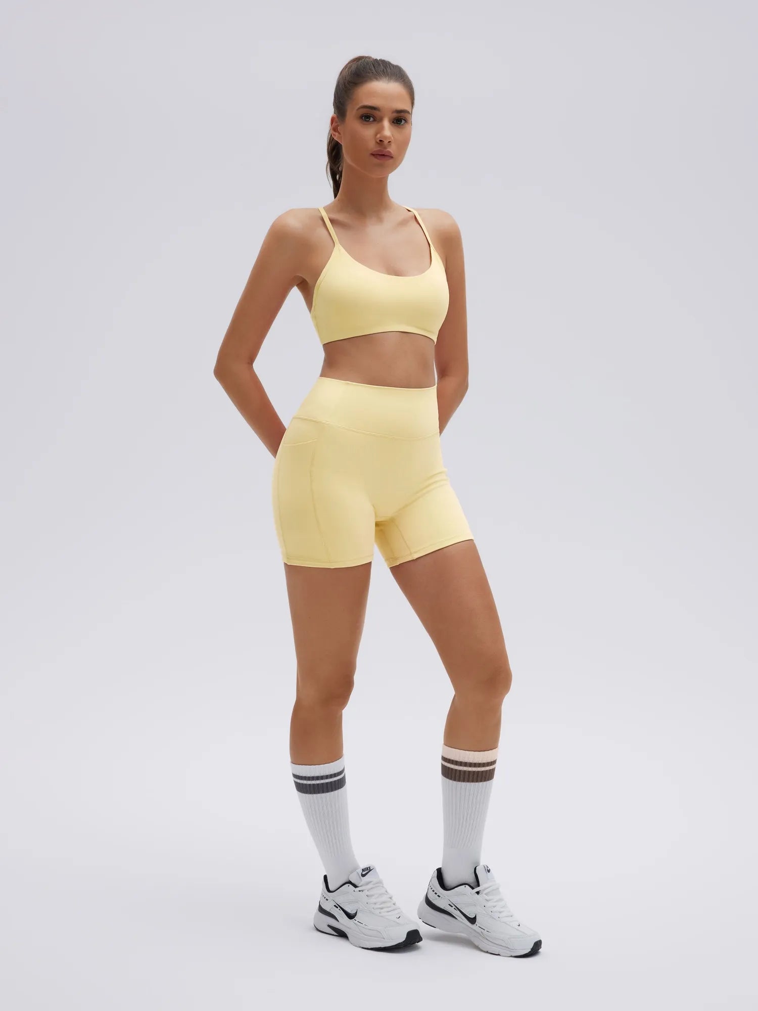 SUUKSESS Workout Sets for Women Y Back Sports Bras Padded Racerback Low Impact Thin Strap Top Biker Shorts with Pockets-SUUKSESS-SUUKSESS