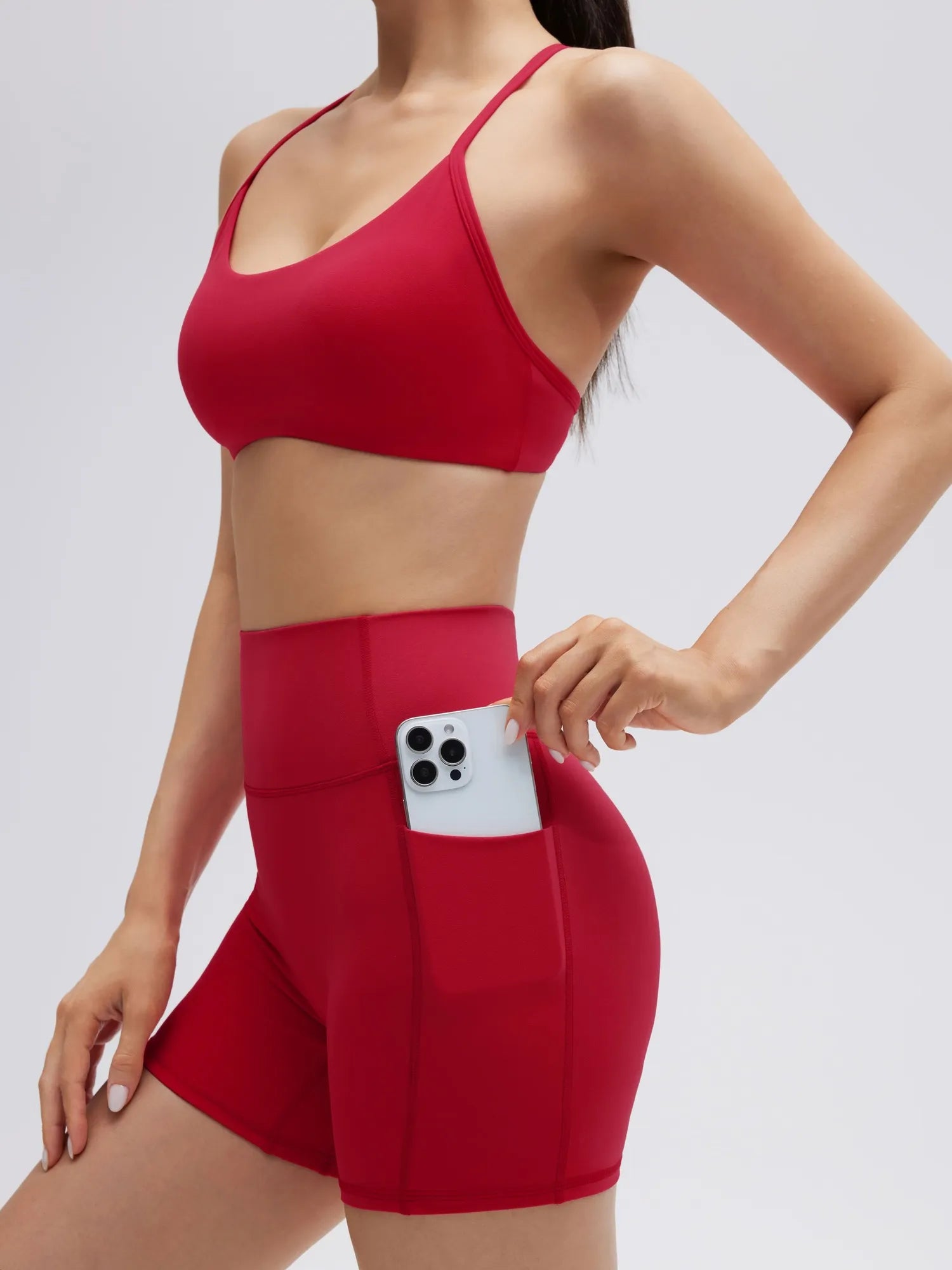 SUUKSESS Workout Sets for Women Y Back Sports Bras Padded Racerback Low Impact Thin Strap Top Biker Shorts with Pockets-SUUKSESS-SUUKSESS