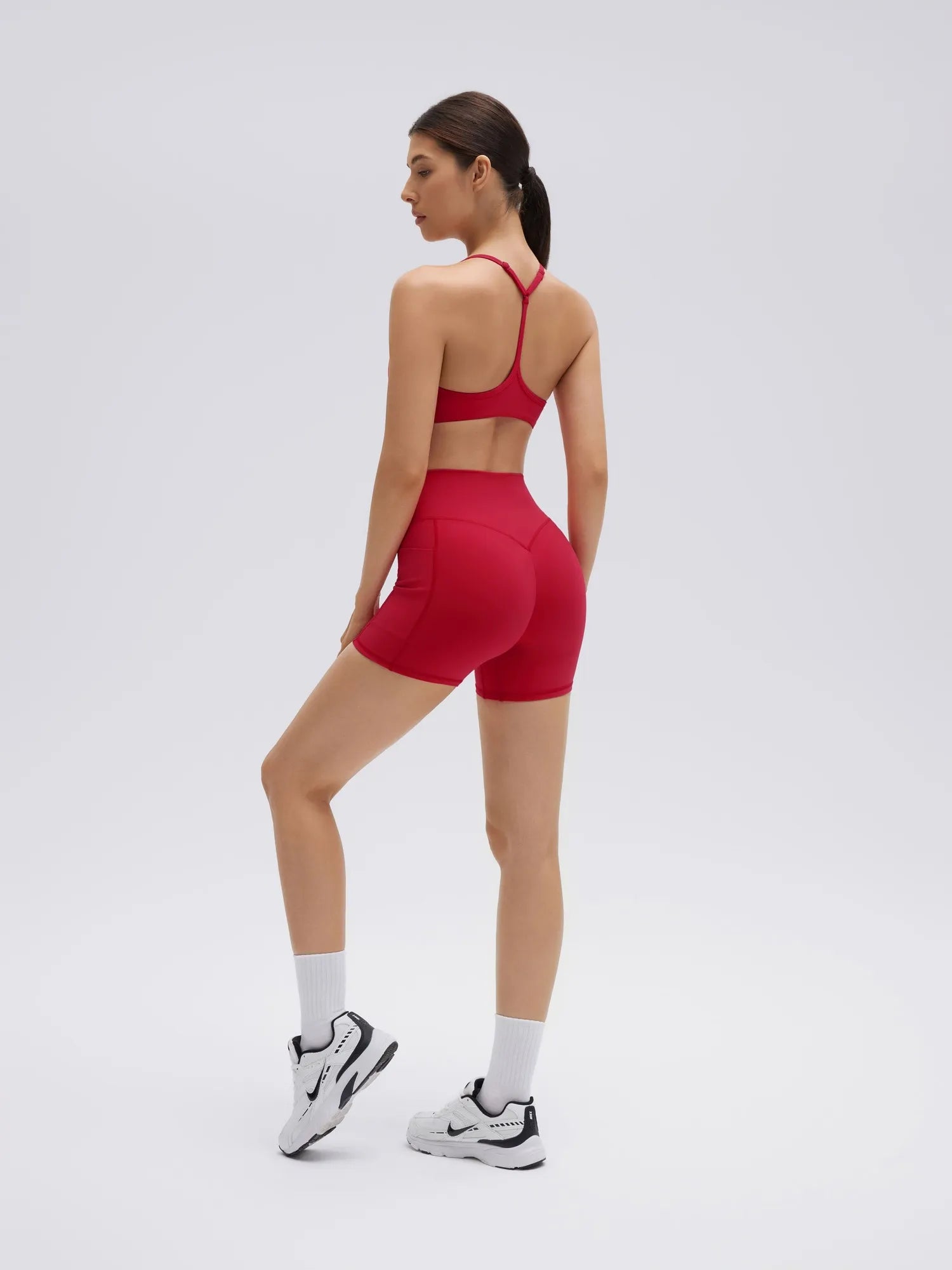 SUUKSESS Workout Sets for Women Y Back Sports Bras Padded Racerback Low Impact Thin Strap Top Biker Shorts with Pockets-SUUKSESS-SUUKSESS