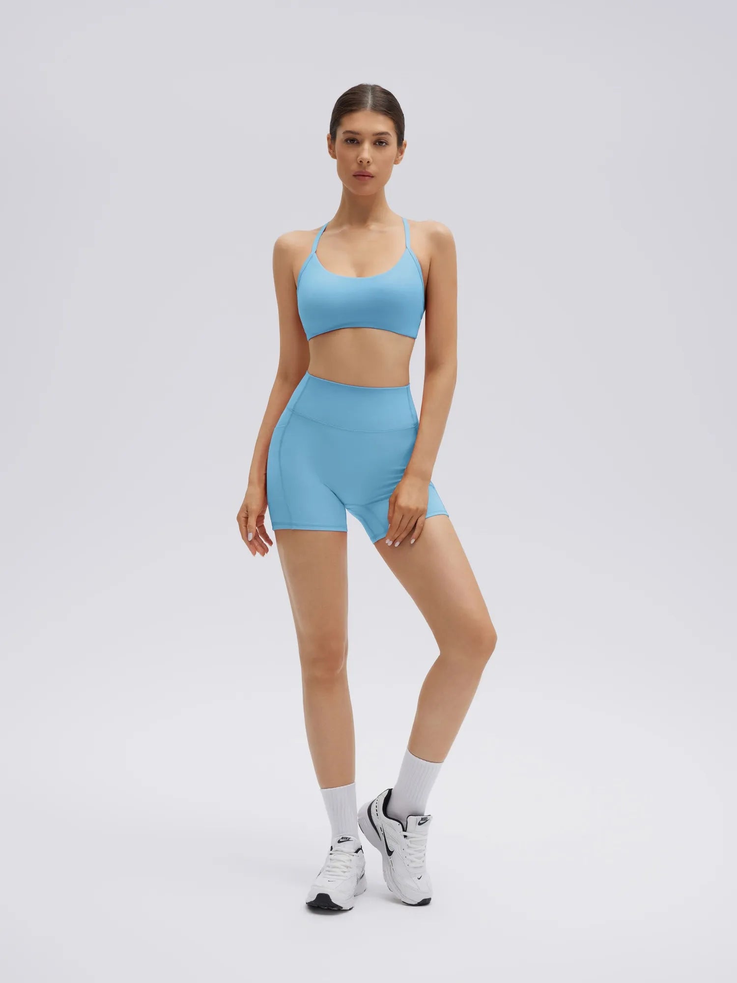 SUUKSESS Workout Sets for Women Y Back Sports Bras Padded Racerback Low Impact Thin Strap Top Biker Shorts with Pockets-SUUKSESS-SUUKSESS