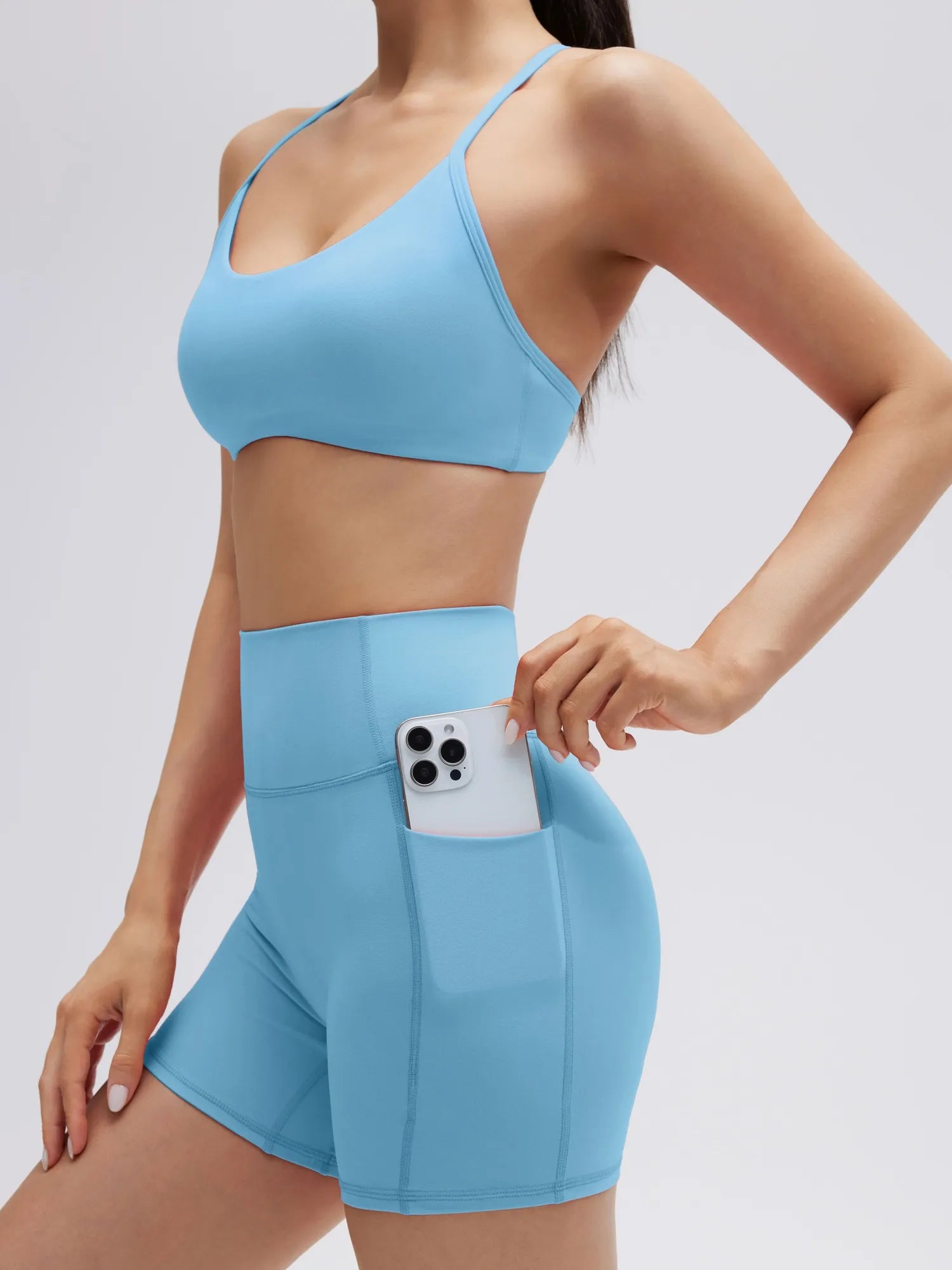 SUUKSESS Workout Sets for Women Y Back Sports Bras Padded Racerback Low Impact Thin Strap Top Biker Shorts with Pockets-SUUKSESS-SUUKSESS