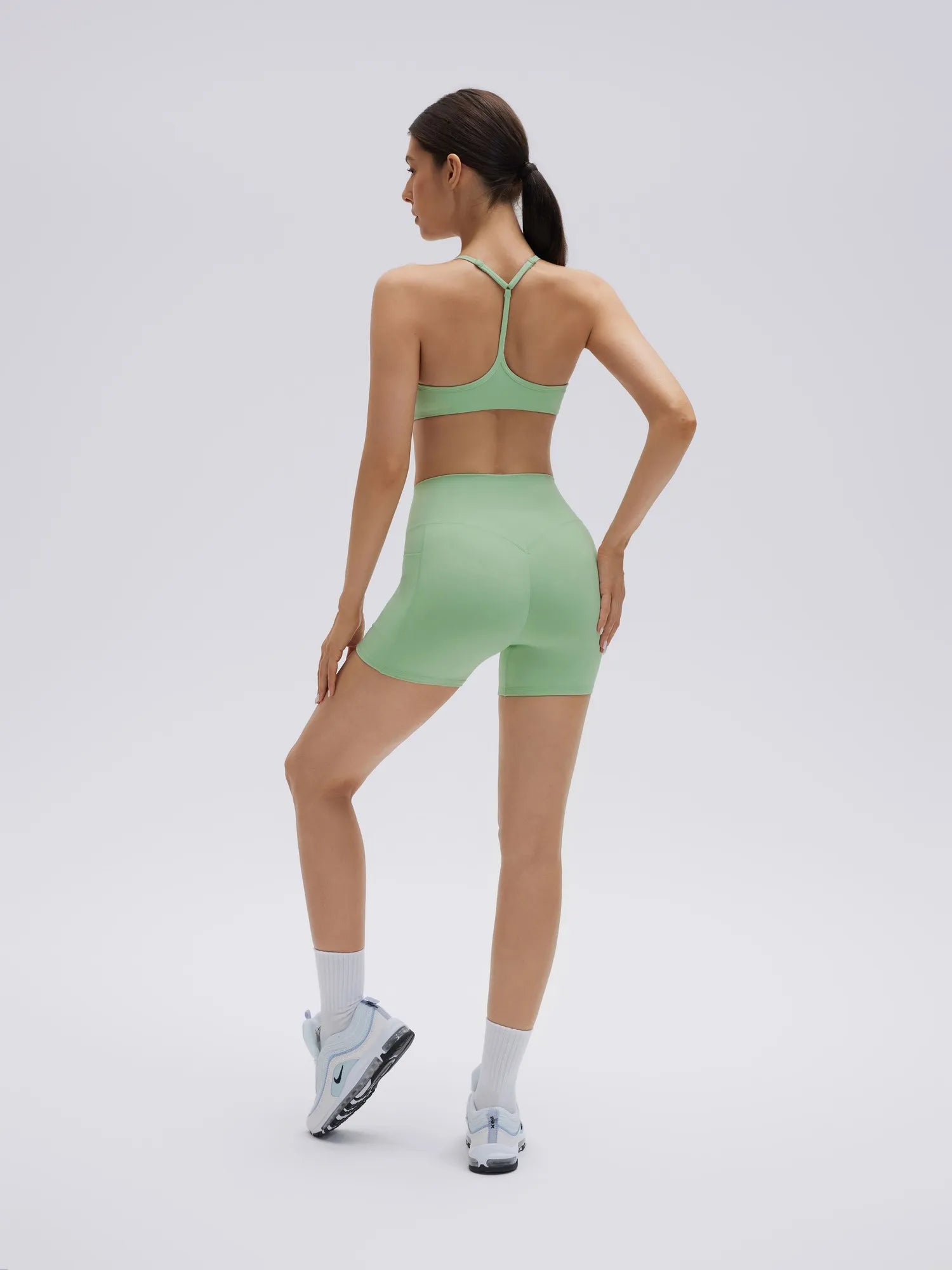 SUUKSESS Workout Sets for Women Y Back Sports Bras Padded Racerback Low Impact Thin Strap Top Biker Shorts with Pockets-SUUKSESS-SUUKSESS