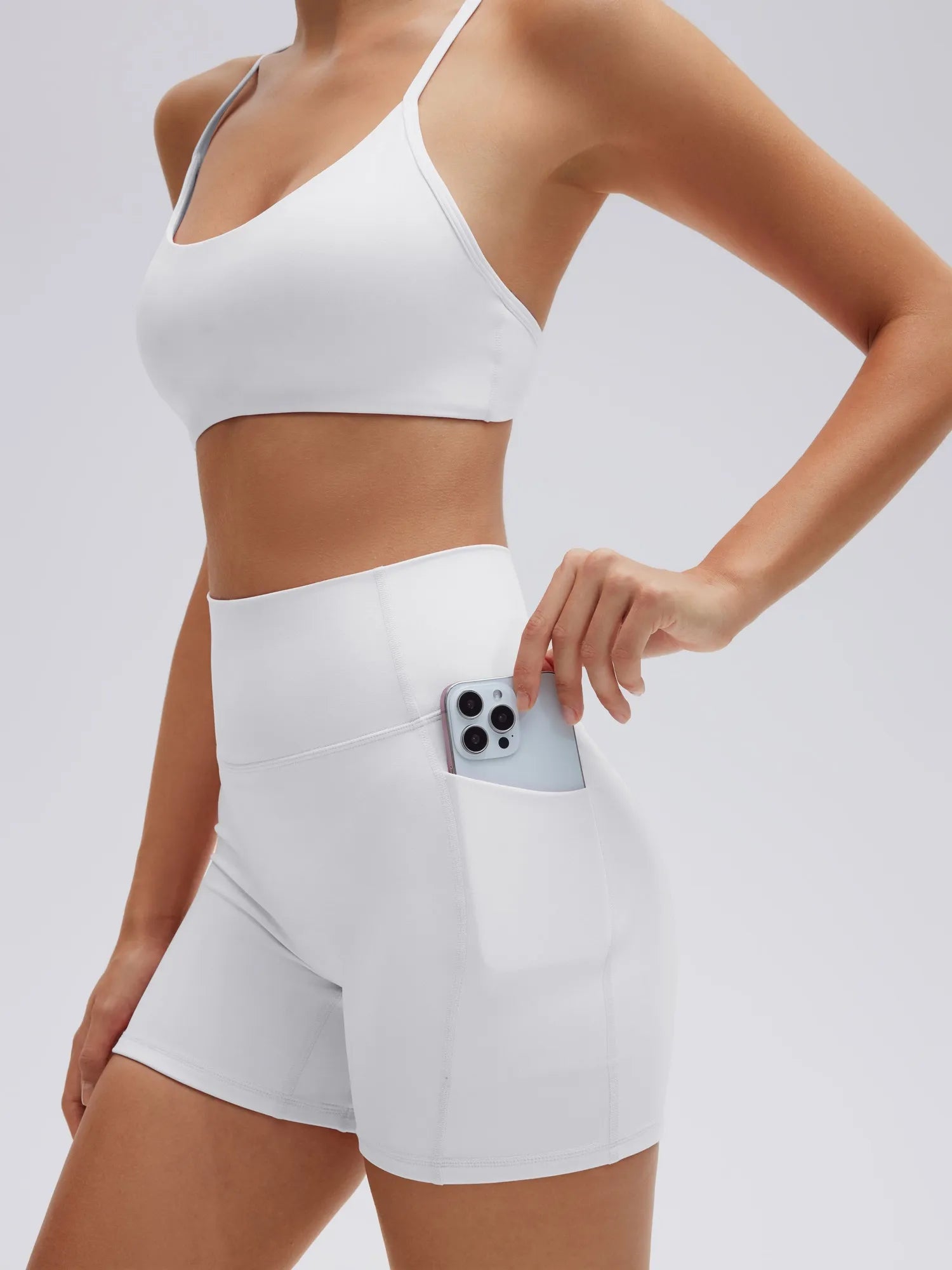 SUUKSESS Workout Sets for Women Y Back Sports Bras Padded Racerback Low Impact Thin Strap Top Biker Shorts with Pockets-SUUKSESS-SUUKSESS