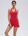 Padded Halter Open Back 2 Piece Workout Sets-SUUKSESS-Red-XS-SUUKSESS
