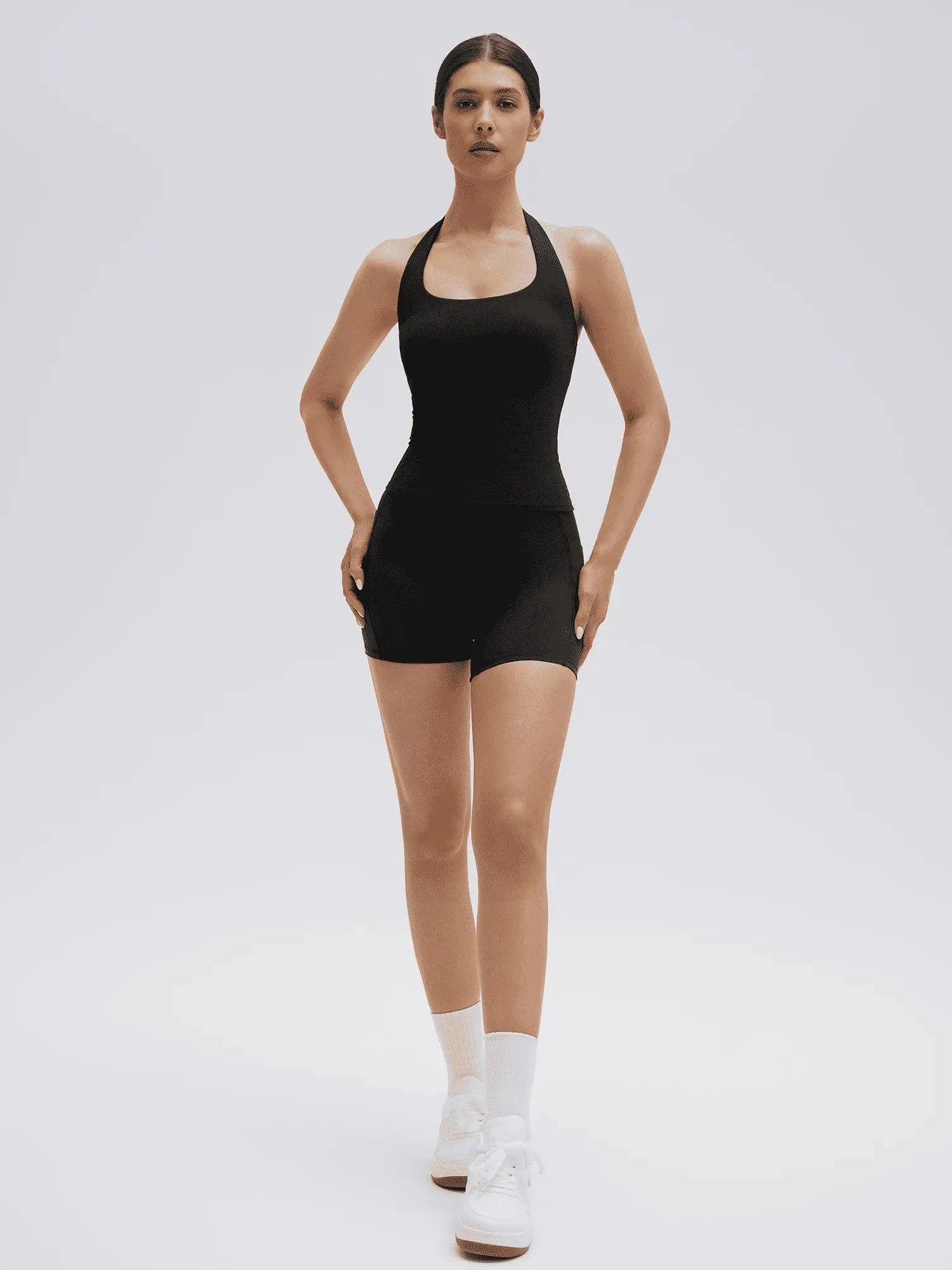 SUUKSESS Women 2 Piece Workout Sets Halter Neck Padded Yoga Tank Tops High Waisted Biker Shorts with Pockets-SUUKSESS-SUUKSESS