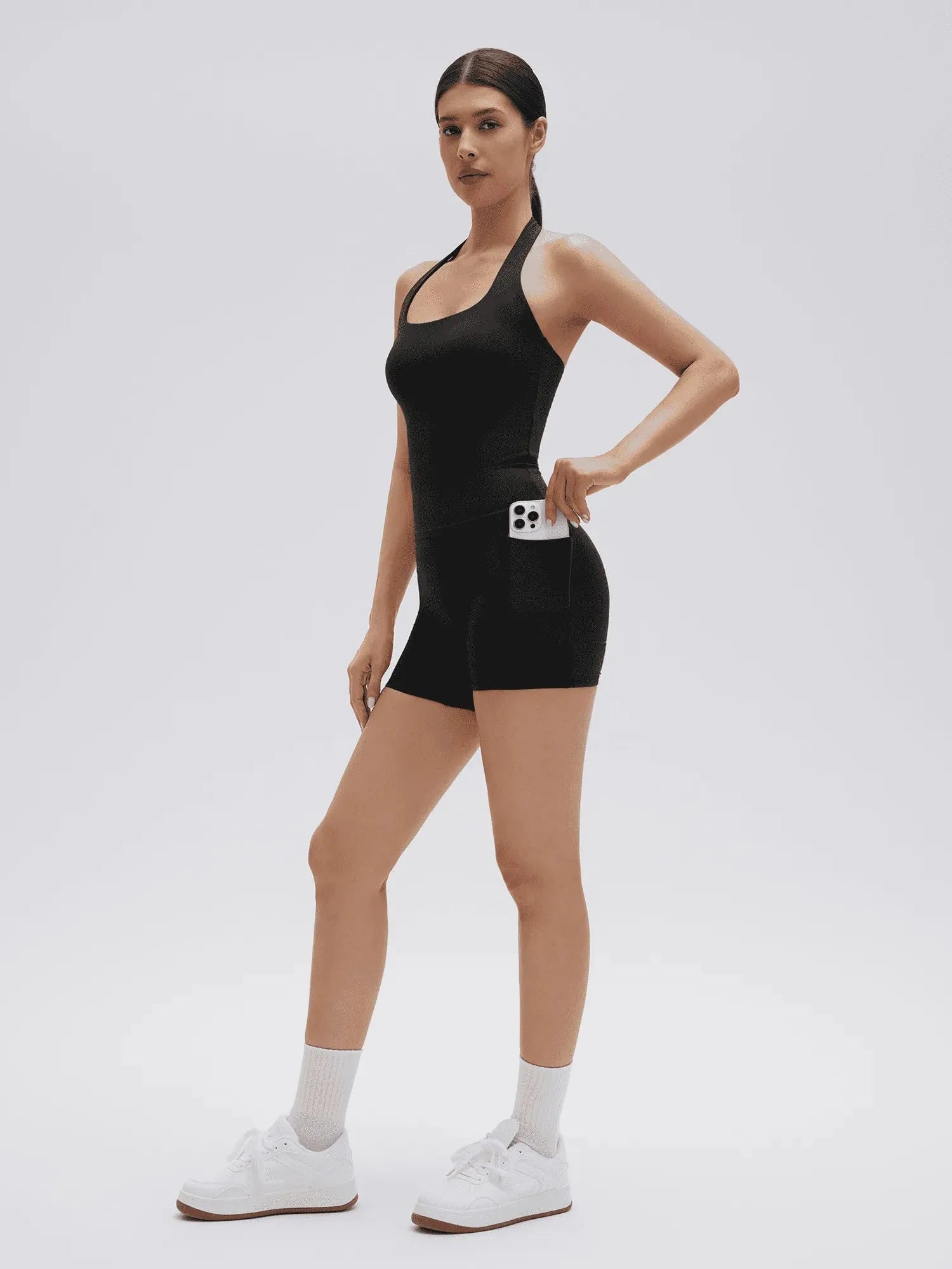 SUUKSESS Women 2 Piece Workout Sets Halter Neck Padded Yoga Tank Tops High Waisted Biker Shorts with Pockets-SUUKSESS-SUUKSESS