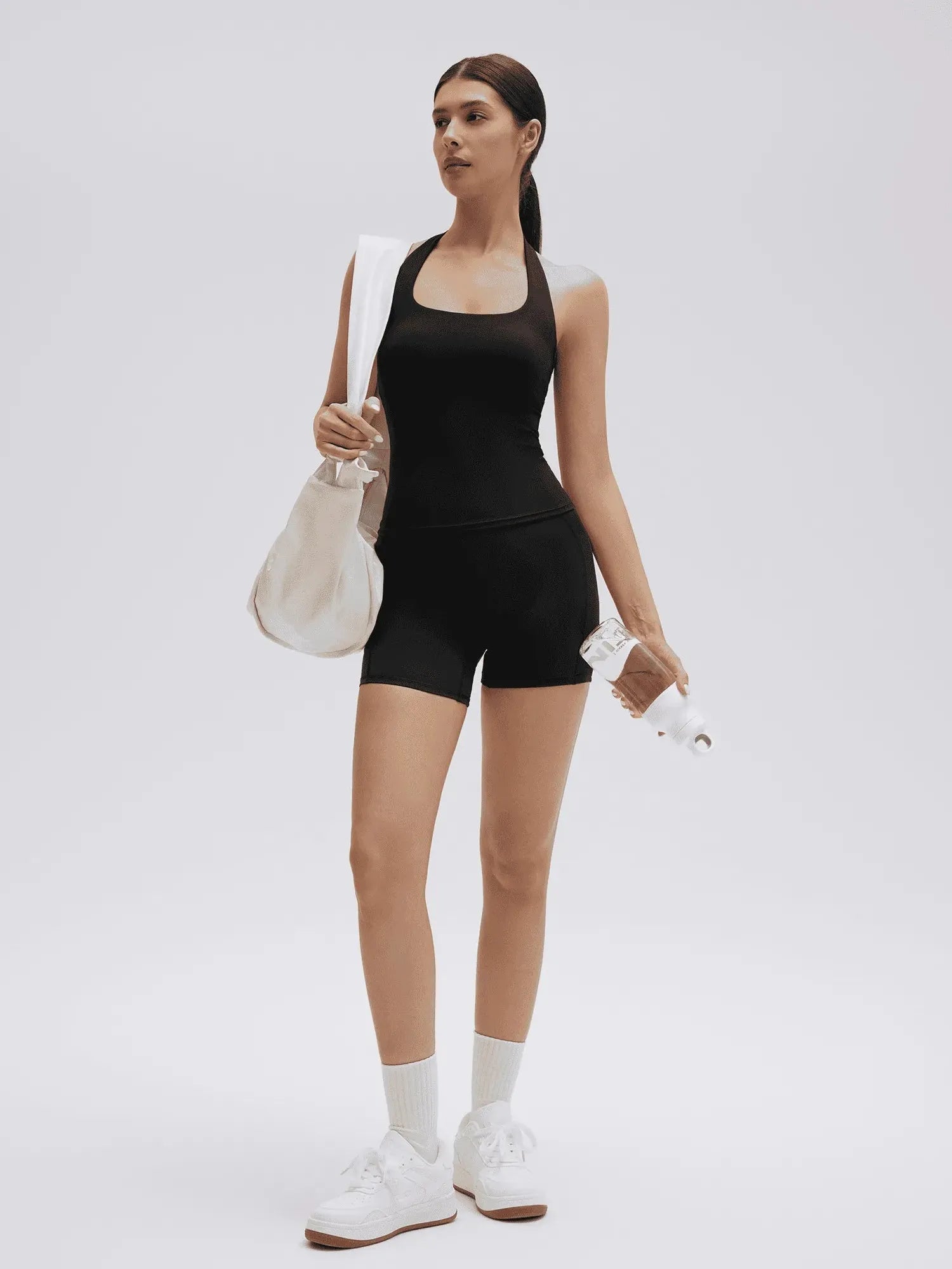 SUUKSESS Women 2 Piece Workout Sets Halter Neck Padded Yoga Tank Tops High Waisted Biker Shorts with Pockets-SUUKSESS-SUUKSESS