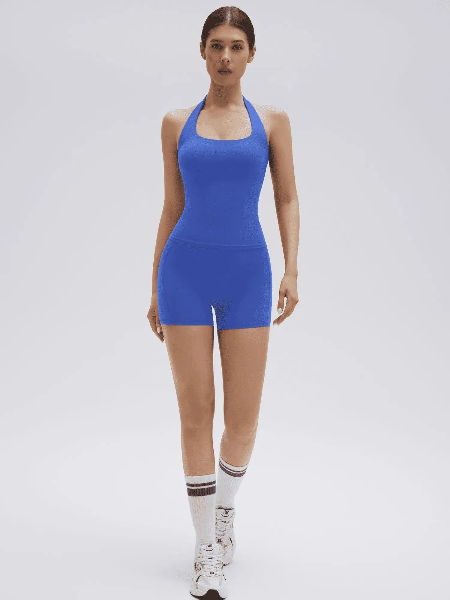 SUUKSESS Women 2 Piece Workout Sets Halter Neck Padded Yoga Tank Tops High Waisted Biker Shorts with Pockets-SUUKSESS-SUUKSESS