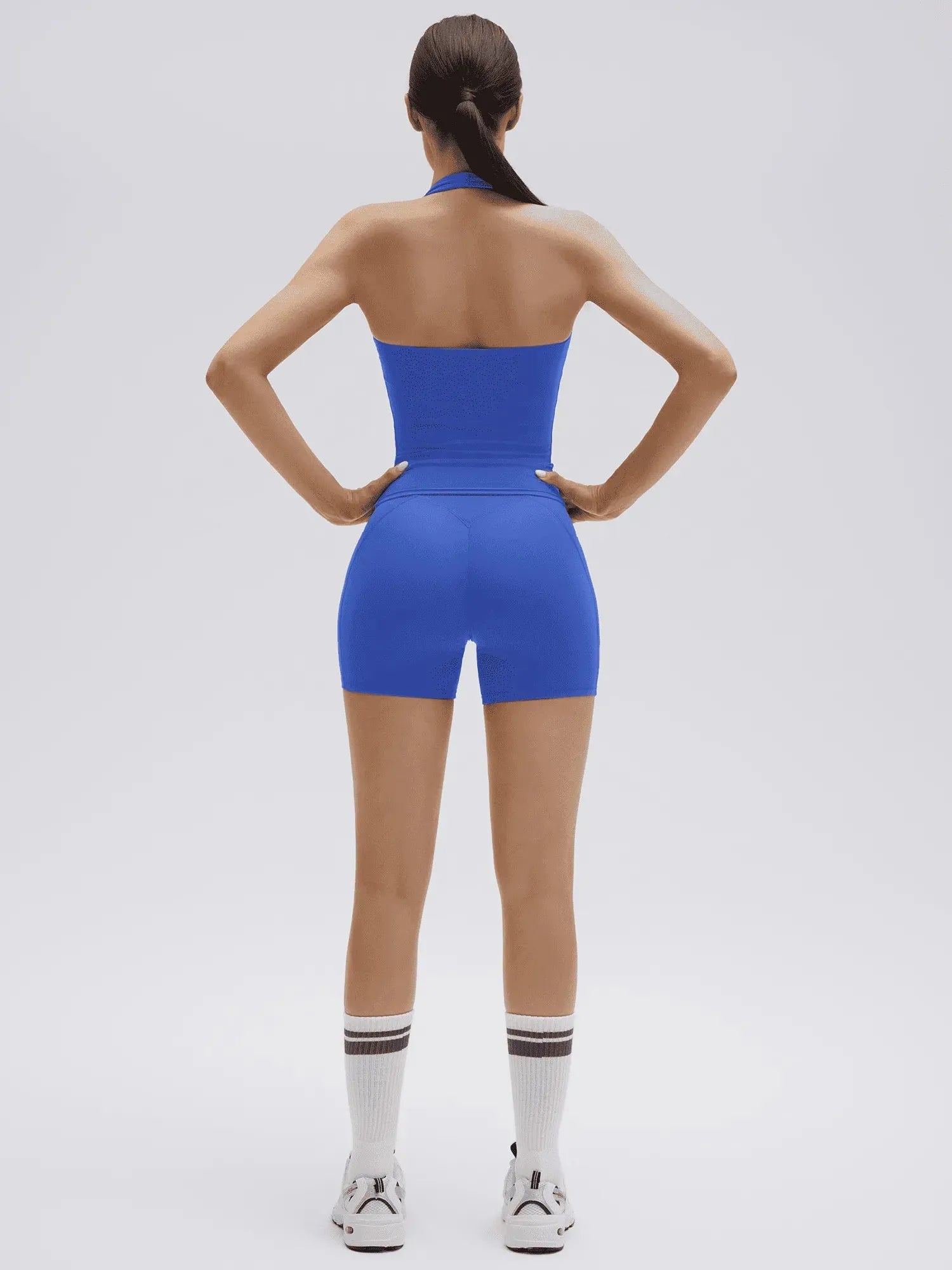 SUUKSESS Women 2 Piece Workout Sets Halter Neck Padded Yoga Tank Tops High Waisted Biker Shorts with Pockets-SUUKSESS-SUUKSESS