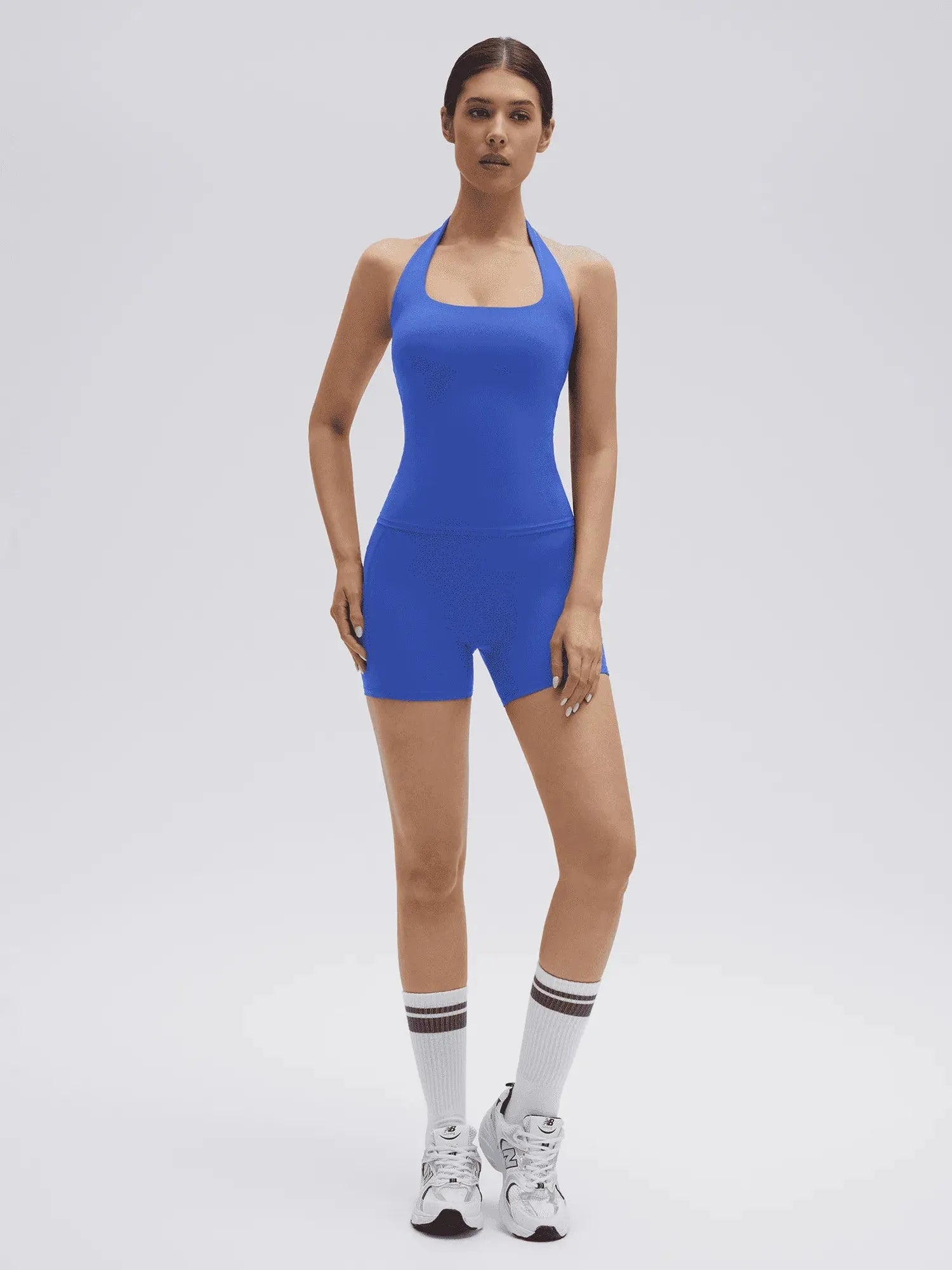 SUUKSESS Women 2 Piece Workout Sets Halter Neck Padded Yoga Tank Tops High Waisted Biker Shorts with Pockets-SUUKSESS-SUUKSESS