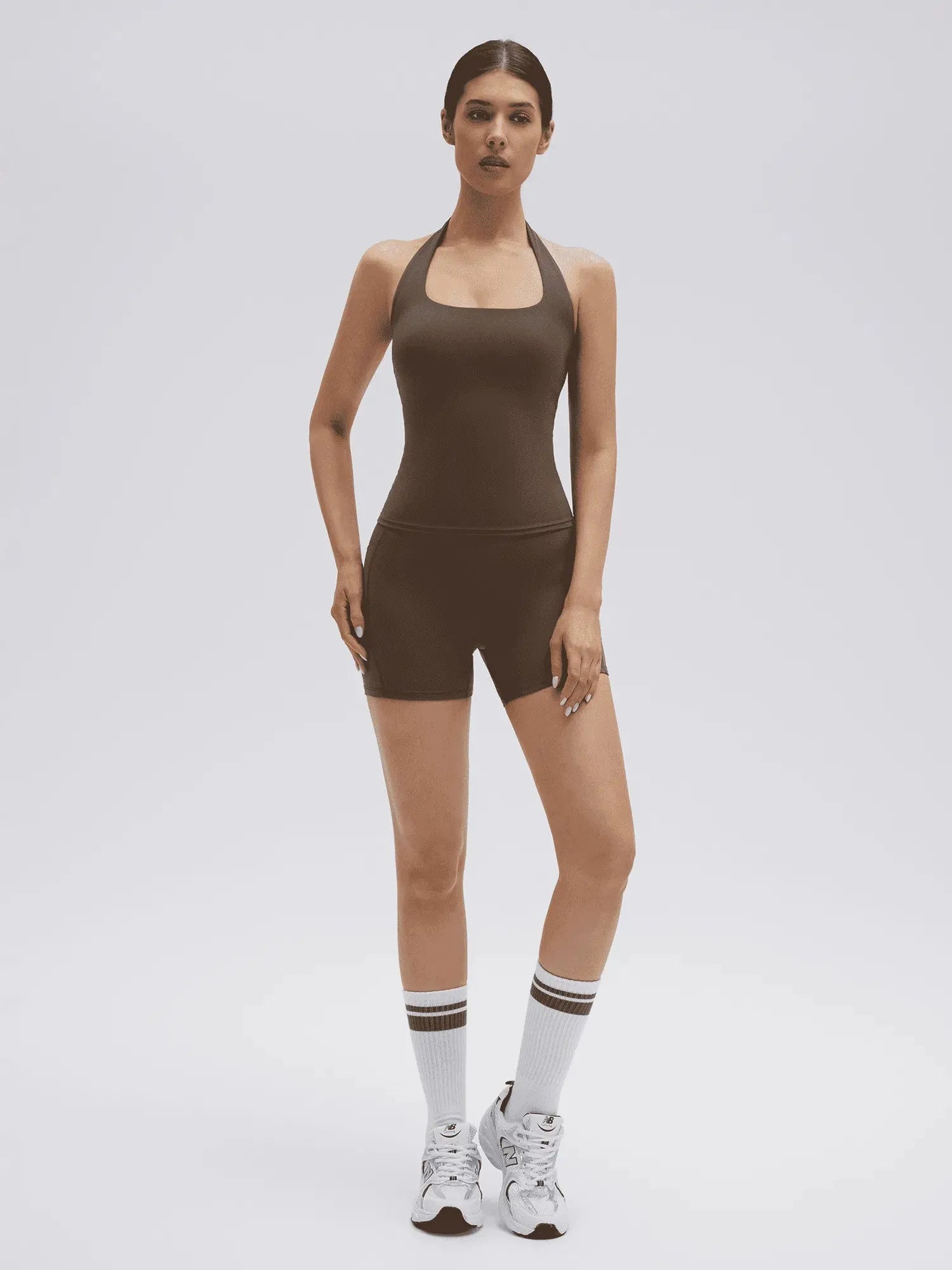 SUUKSESS Women 2 Piece Workout Sets Halter Neck Padded Yoga Tank Tops High Waisted Biker Shorts with Pockets-SUUKSESS-SUUKSESS