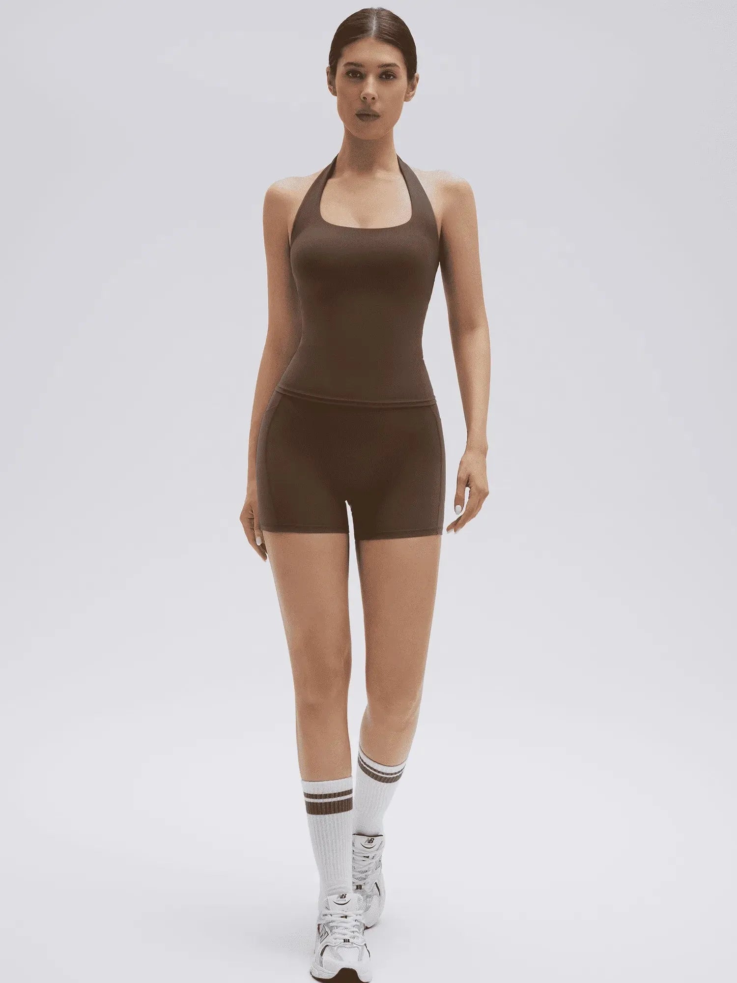 SUUKSESS Women 2 Piece Workout Sets Halter Neck Padded Yoga Tank Tops High Waisted Biker Shorts with Pockets-SUUKSESS-SUUKSESS