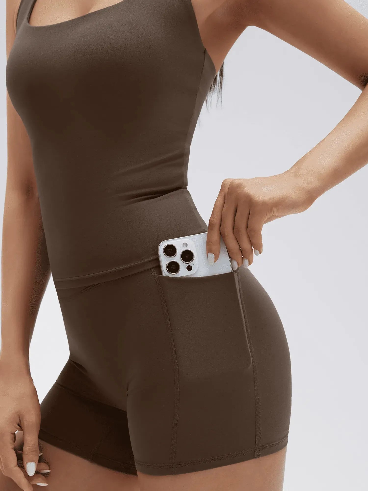 SUUKSESS Women 2 Piece Workout Sets Halter Neck Padded Yoga Tank Tops High Waisted Biker Shorts with Pockets-SUUKSESS-SUUKSESS