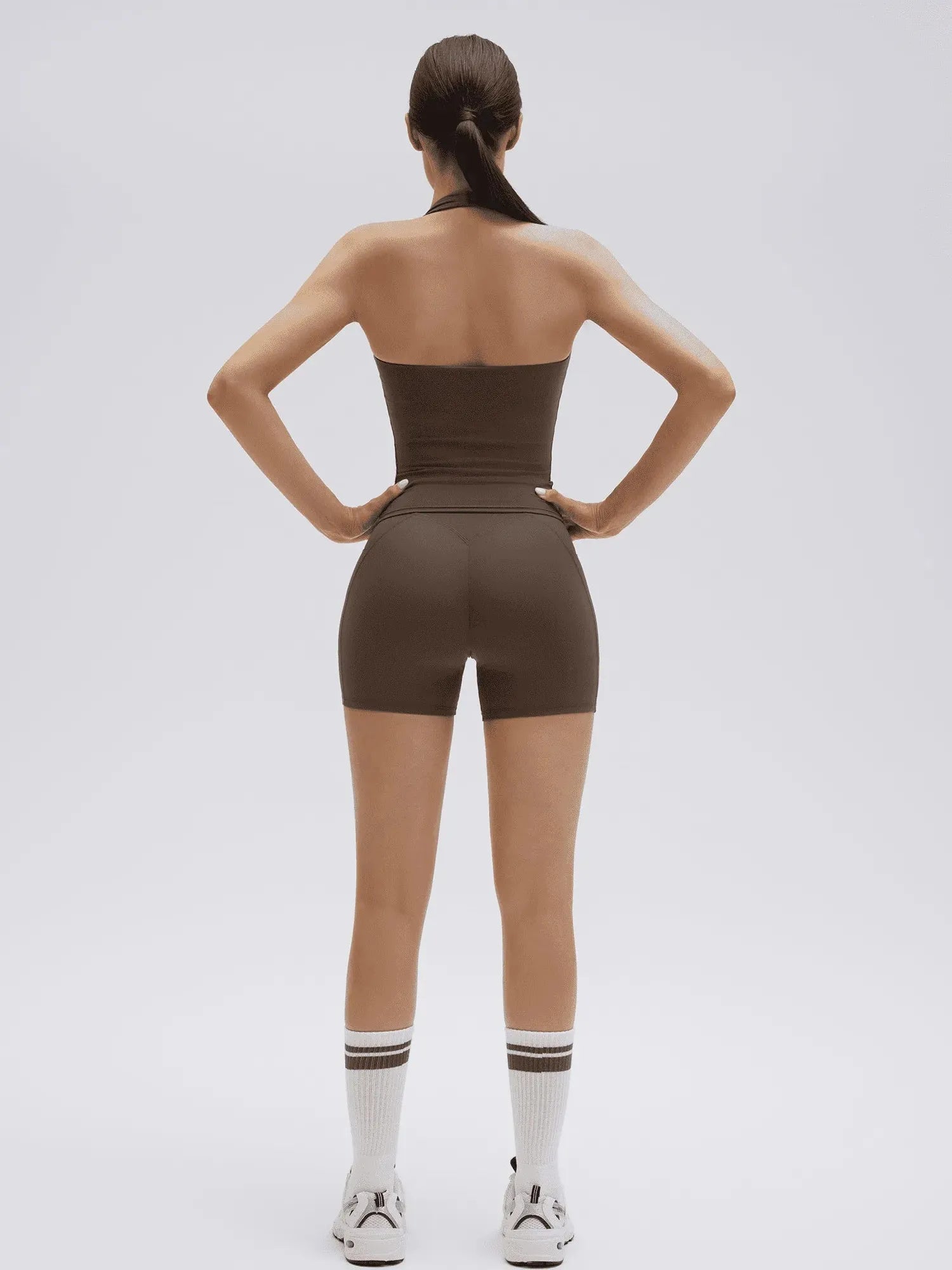 SUUKSESS Women 2 Piece Workout Sets Halter Neck Padded Yoga Tank Tops High Waisted Biker Shorts with Pockets-SUUKSESS-SUUKSESS