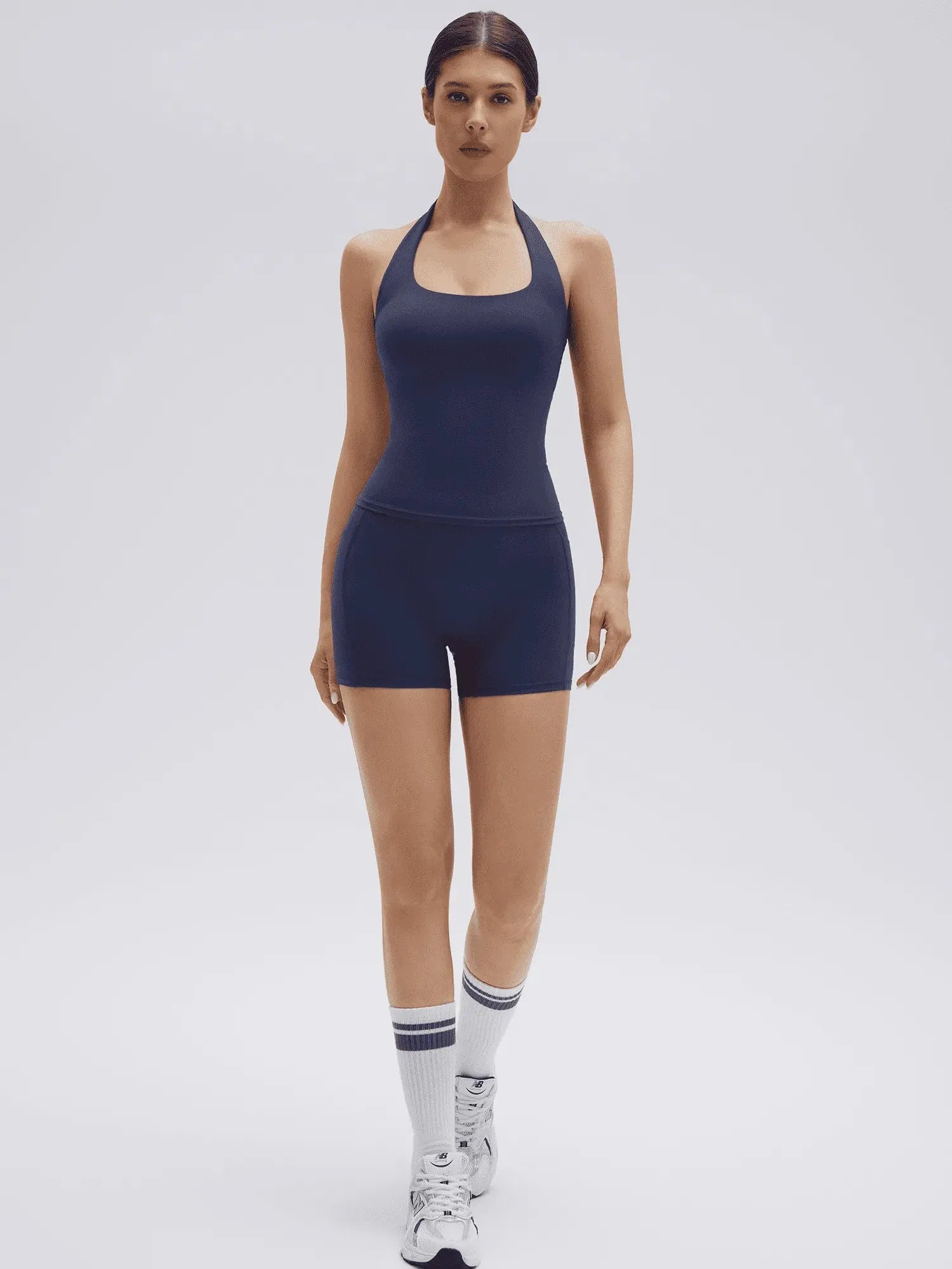 SUUKSESS Women 2 Piece Workout Sets Halter Neck Padded Yoga Tank Tops High Waisted Biker Shorts with Pockets-SUUKSESS-SUUKSESS