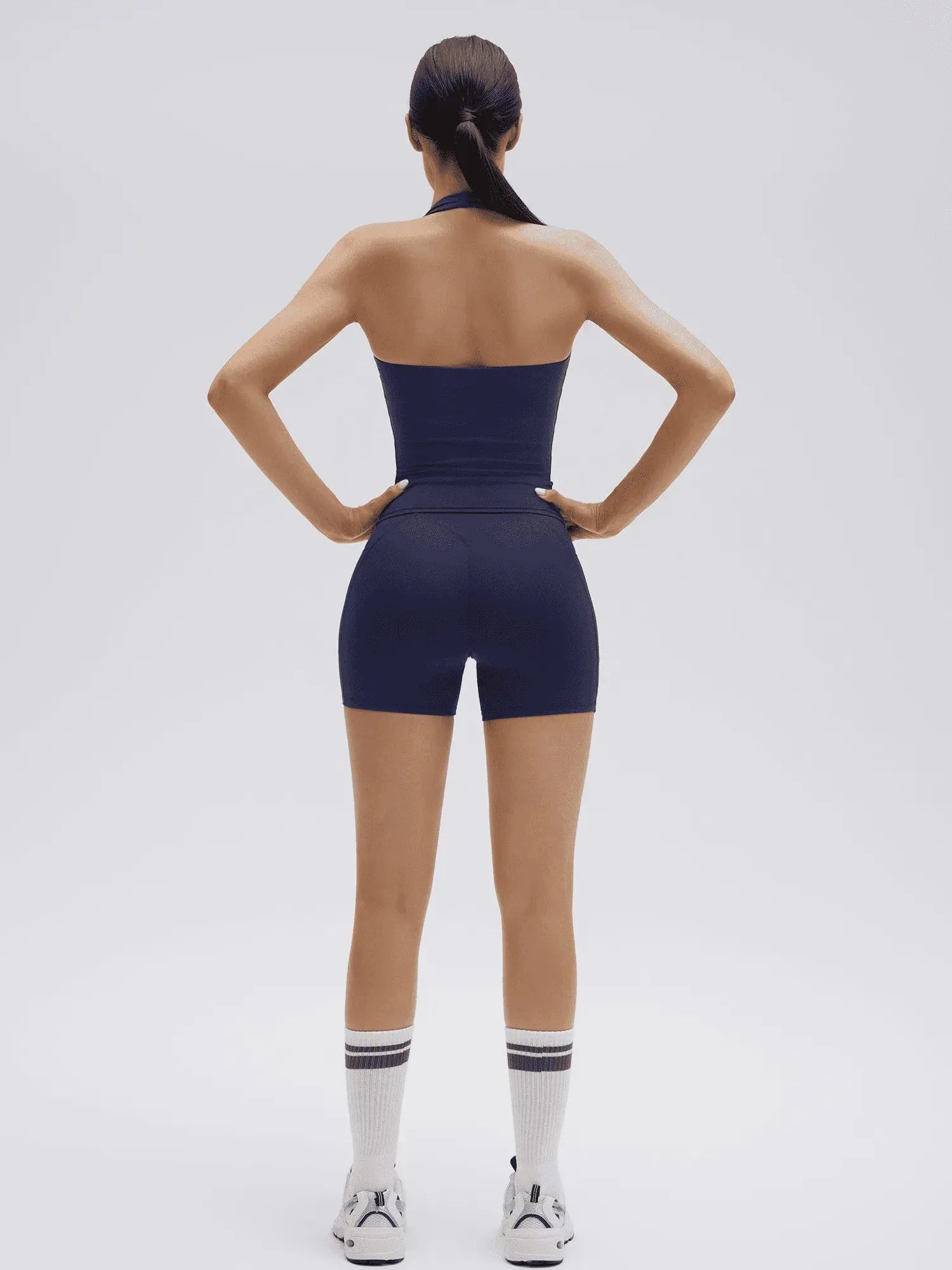 SUUKSESS Women 2 Piece Workout Sets Halter Neck Padded Yoga Tank Tops High Waisted Biker Shorts with Pockets-SUUKSESS-SUUKSESS