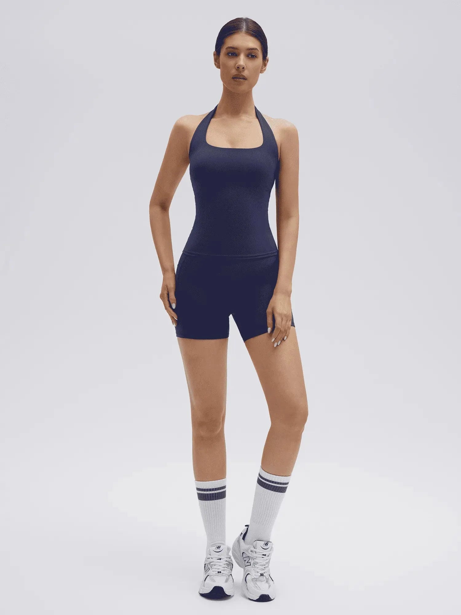 SUUKSESS Women 2 Piece Workout Sets Halter Neck Padded Yoga Tank Tops High Waisted Biker Shorts with Pockets-SUUKSESS-SUUKSESS