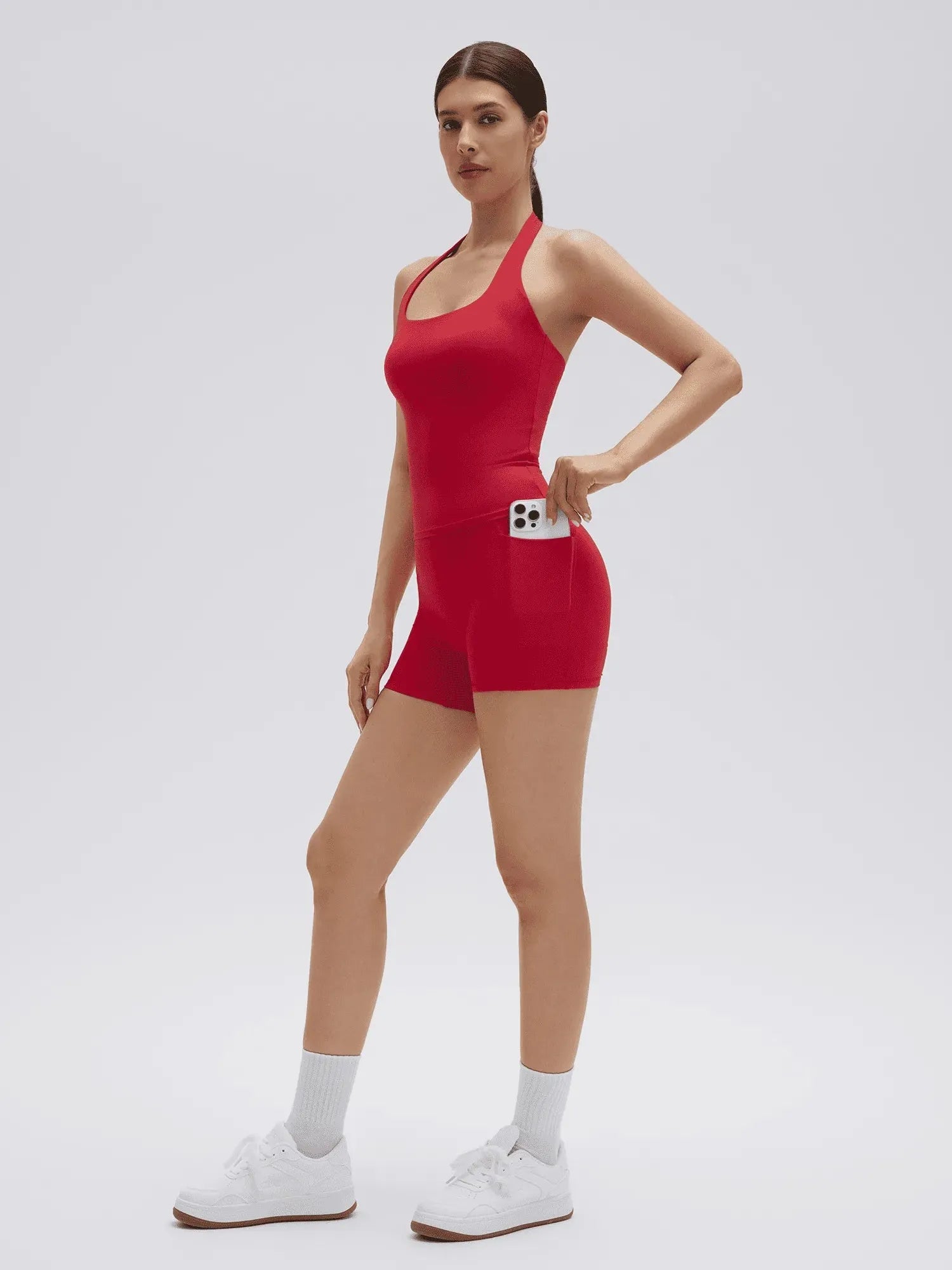 SUUKSESS Women 2 Piece Workout Sets Halter Neck Padded Yoga Tank Tops High Waisted Biker Shorts with Pockets-SUUKSESS-SUUKSESS