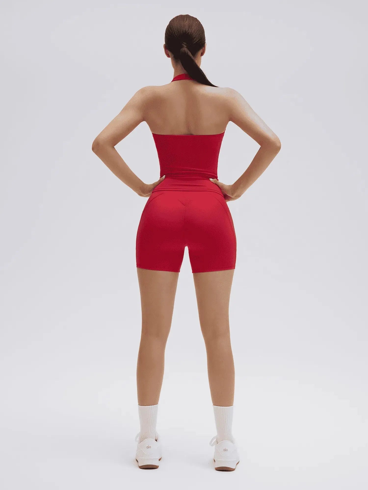 SUUKSESS Women 2 Piece Workout Sets Halter Neck Padded Yoga Tank Tops High Waisted Biker Shorts with Pockets-SUUKSESS-SUUKSESS