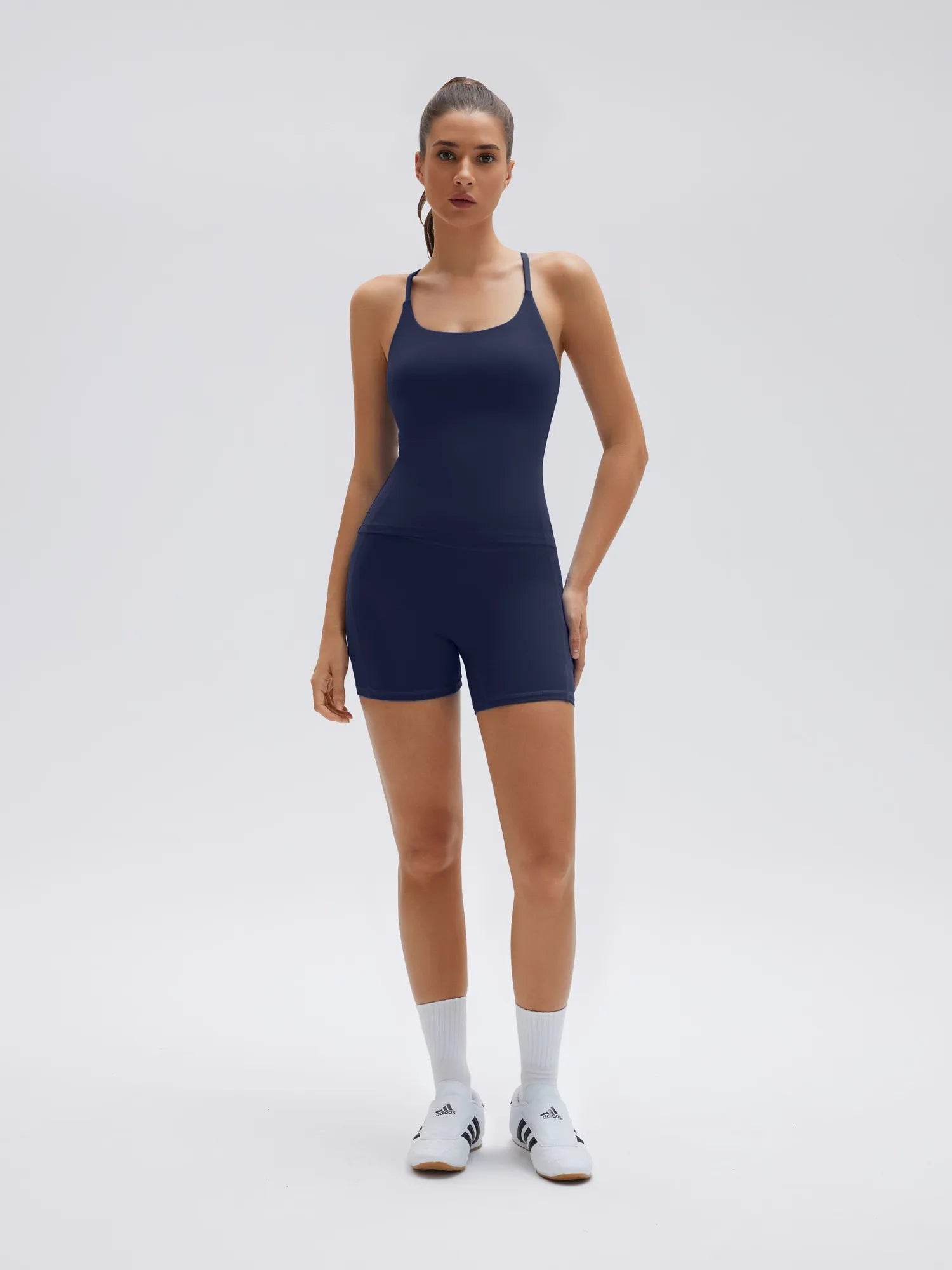 Scoop Neck Backless Waisted Workout Sets
