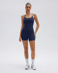 Scoop Neck Backless Waisted Workout Sets