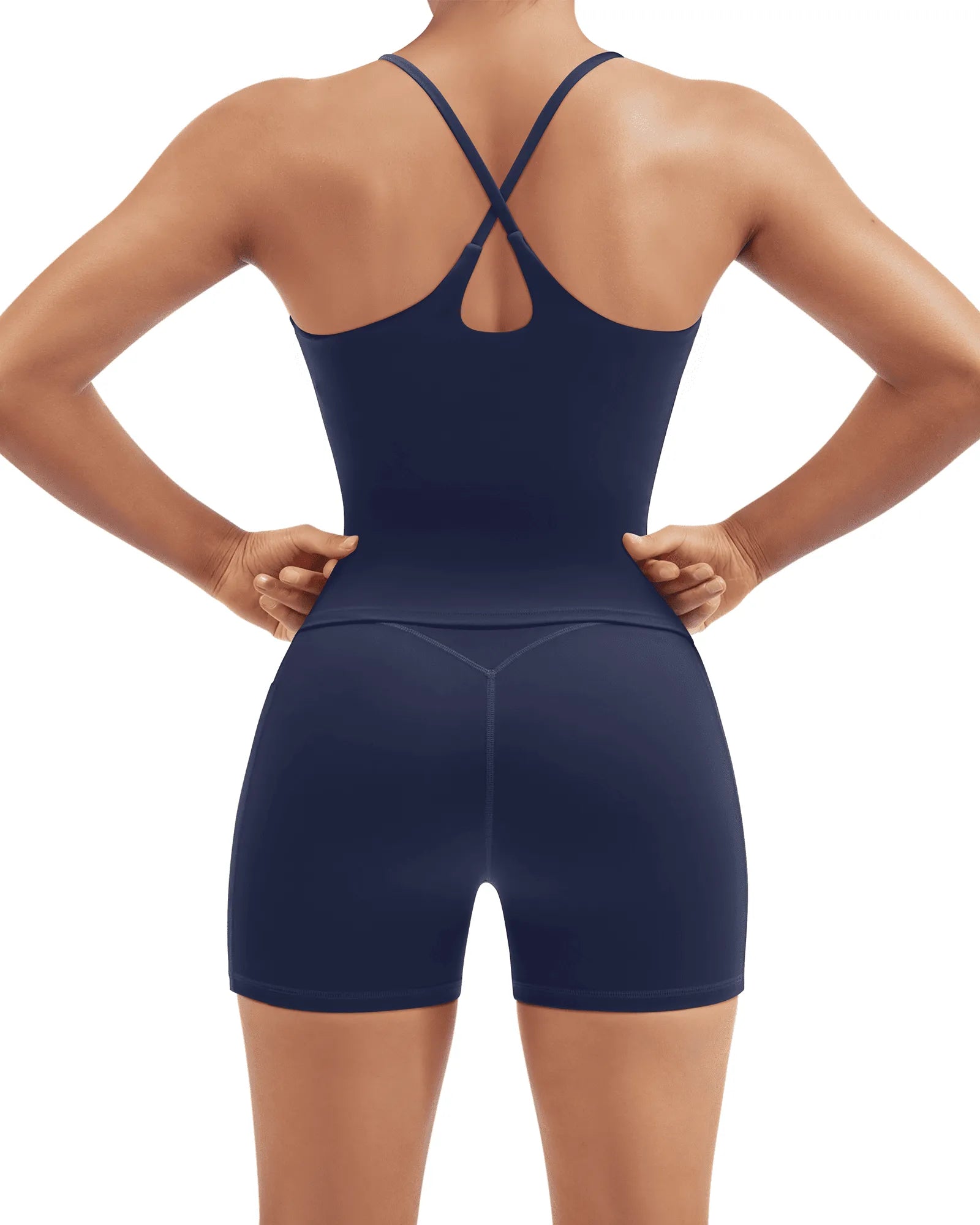 Scoop Neck Backless Waisted Workout Sets