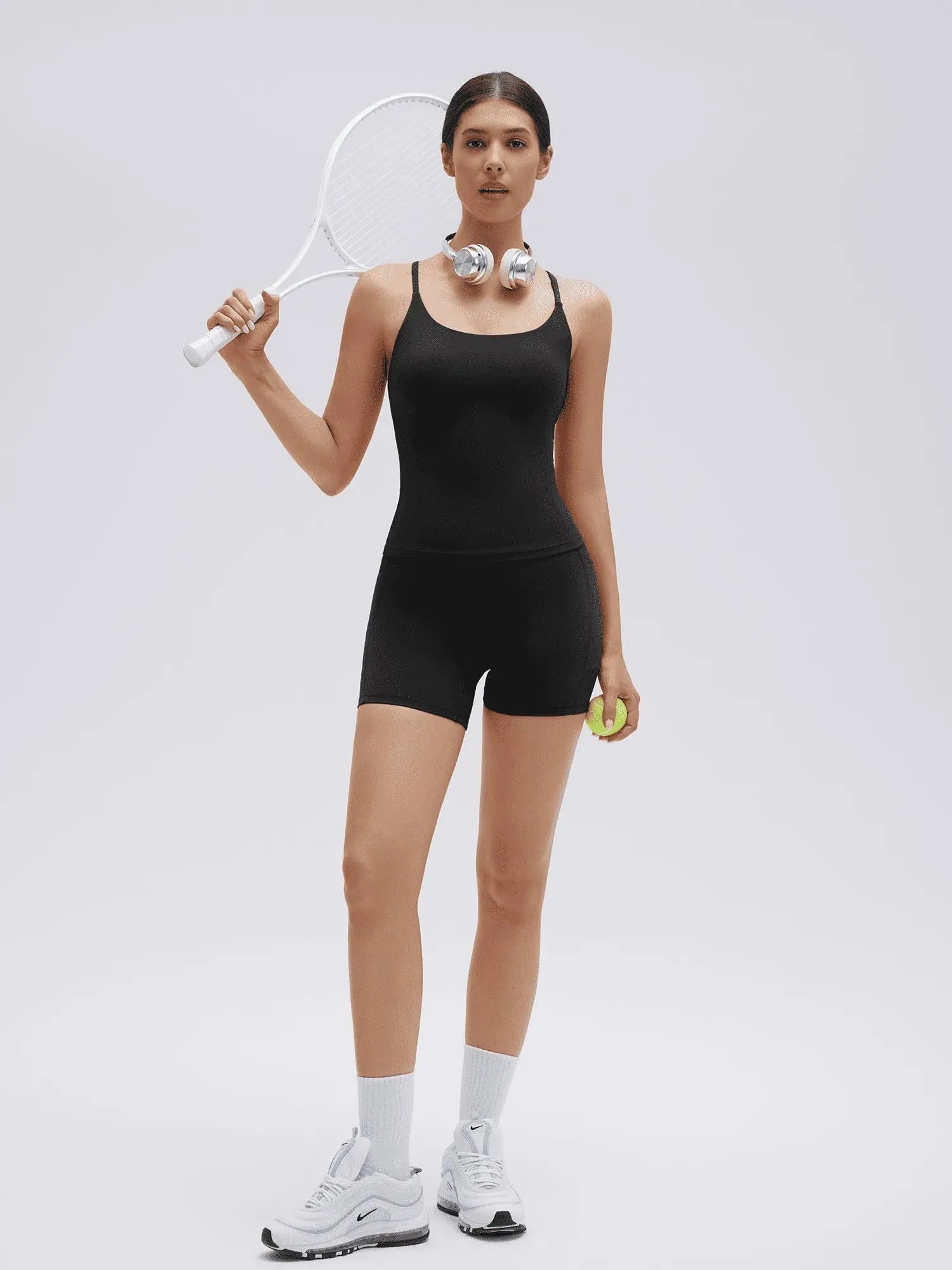 SUUKSESS Women 2 Piece Workout Sets Padded Yoga Tank Top High Waisted Biker Shorts with Pockets-SUUKSESS-SUUKSESS