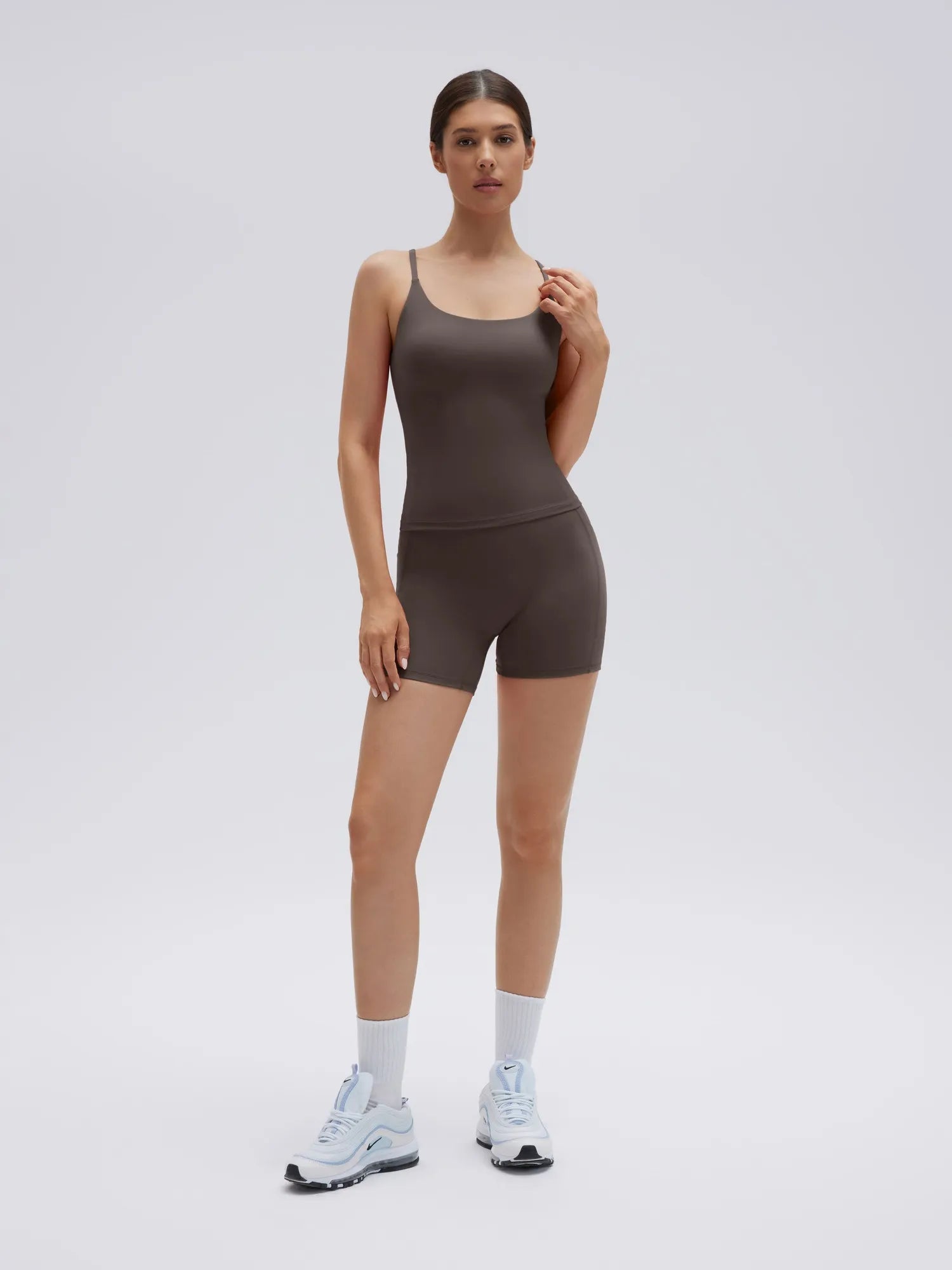 Scoop Neck Backless Waisted Workout Sets