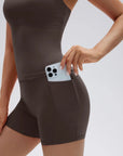 Scoop Neck Backless Waisted Workout Sets
