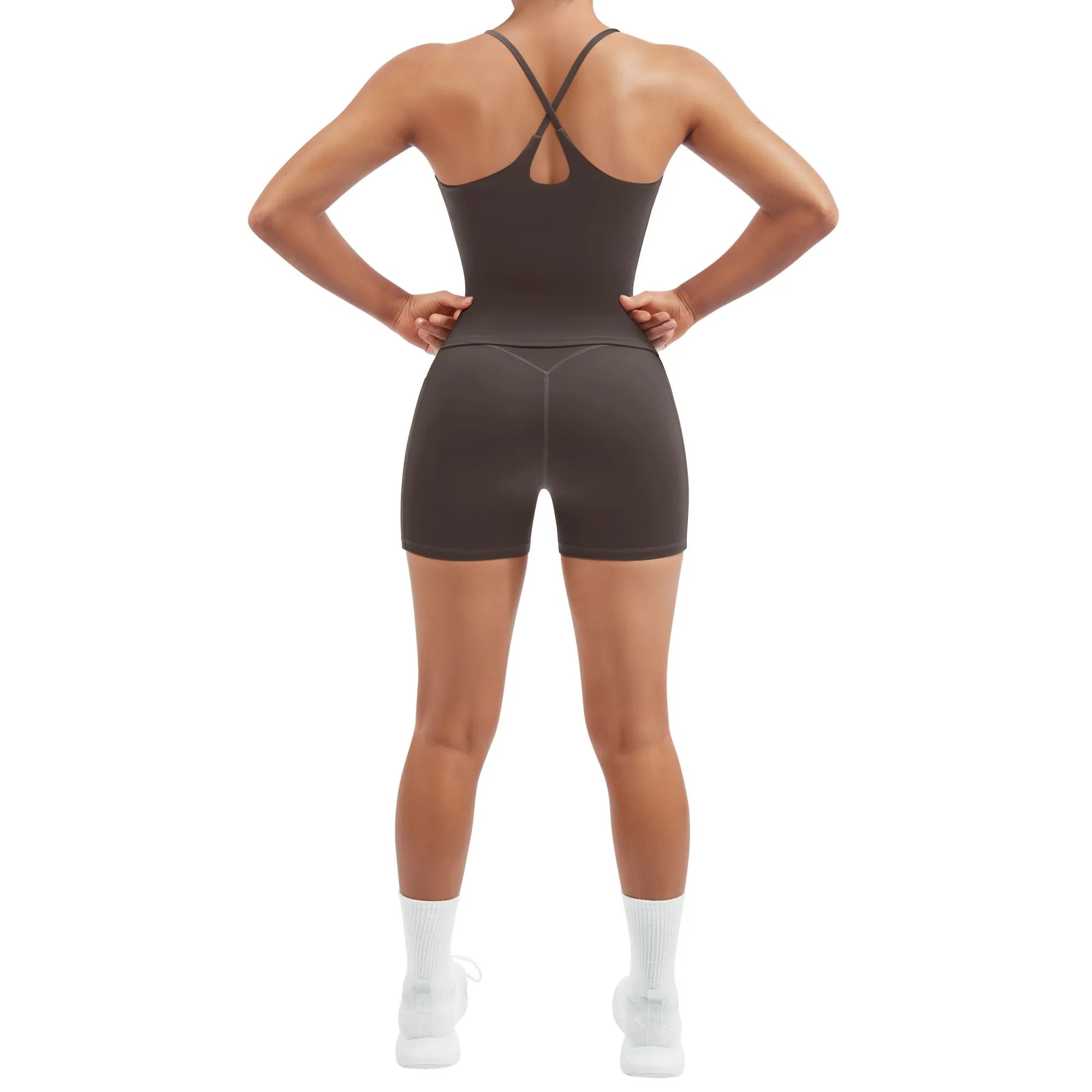 Scoop Neck Backless Waisted Workout Sets