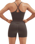 Scoop Neck Backless Waisted Workout Sets