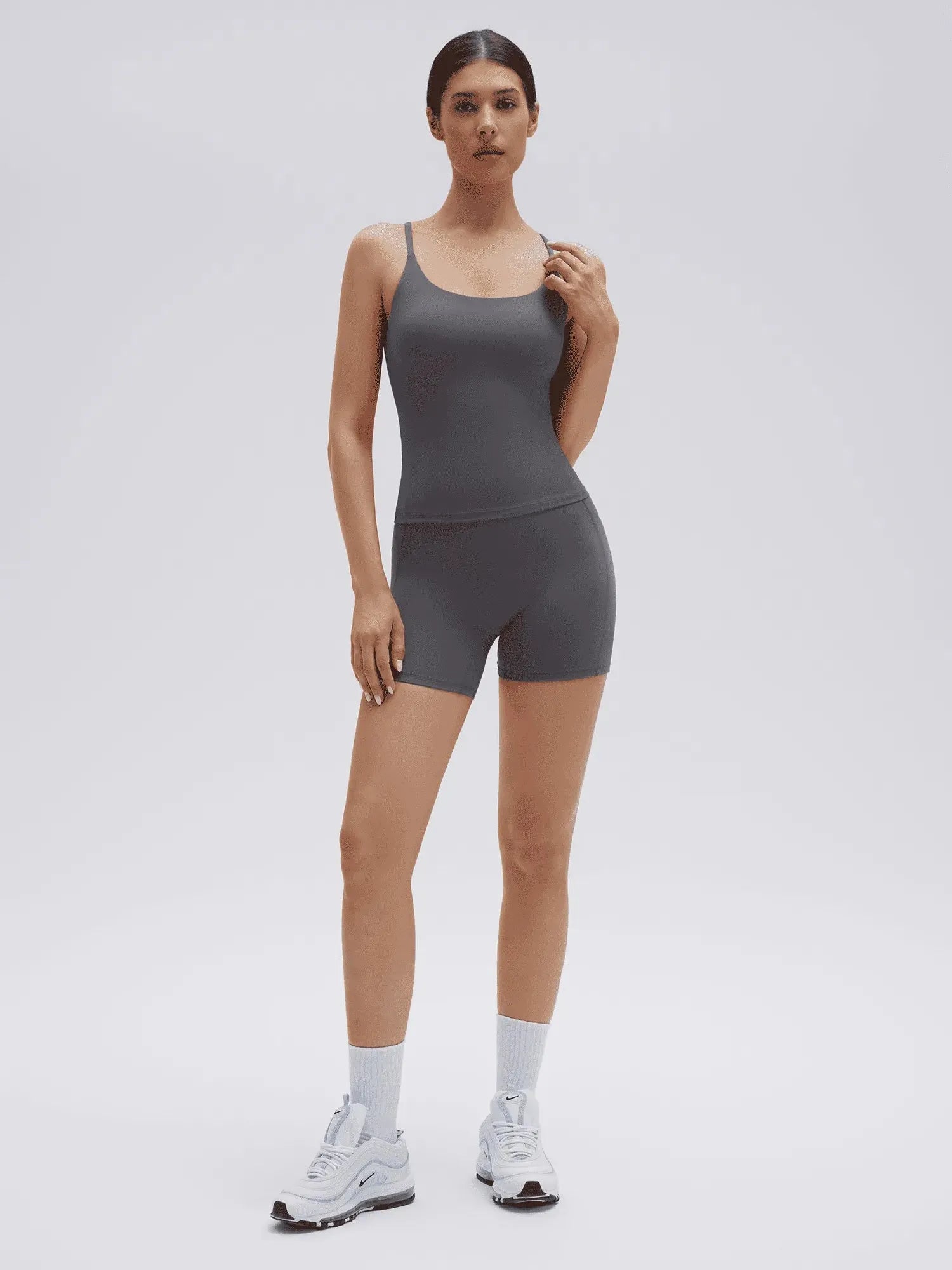 SUUKSESS Women 2 Piece Workout Sets Padded Yoga Tank Top High Waisted Biker Shorts with Pockets-SUUKSESS-SUUKSESS