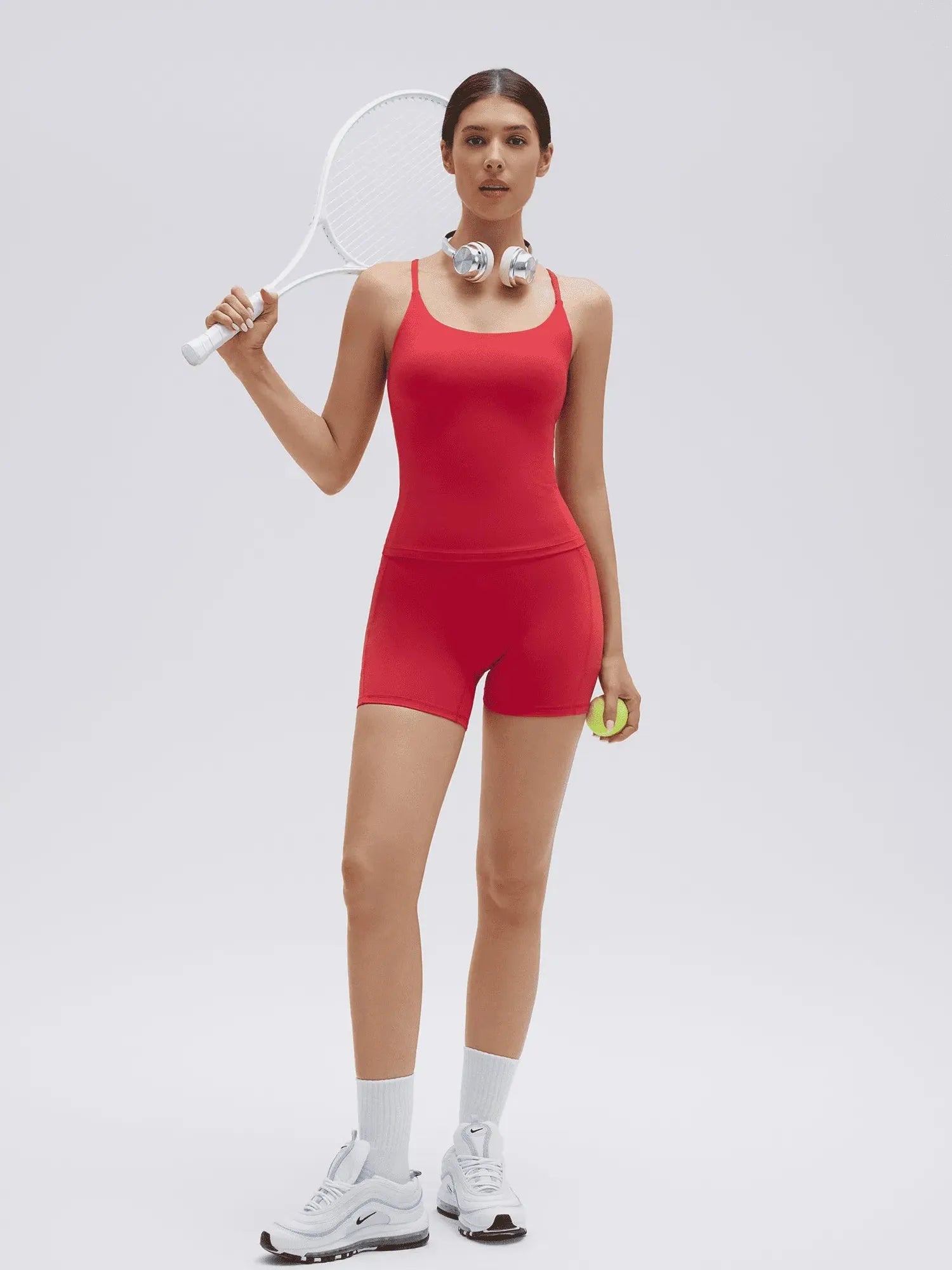 SUUKSESS Women 2 Piece Workout Sets Padded Yoga Tank Top High Waisted Biker Shorts with Pockets-SUUKSESS-SUUKSESS