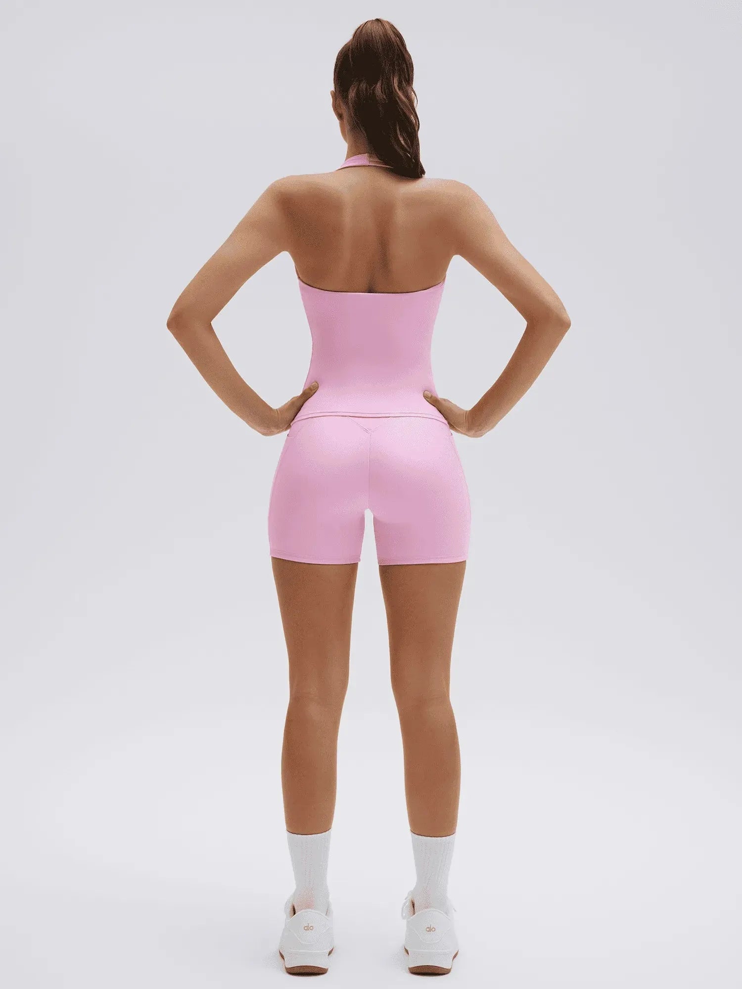 SUUKSESS Women 2 Piece Workout Sets Halter Neck Padded Yoga Tank Tops High Waisted Biker Shorts with Pockets-SUUKSESS-SUUKSESS