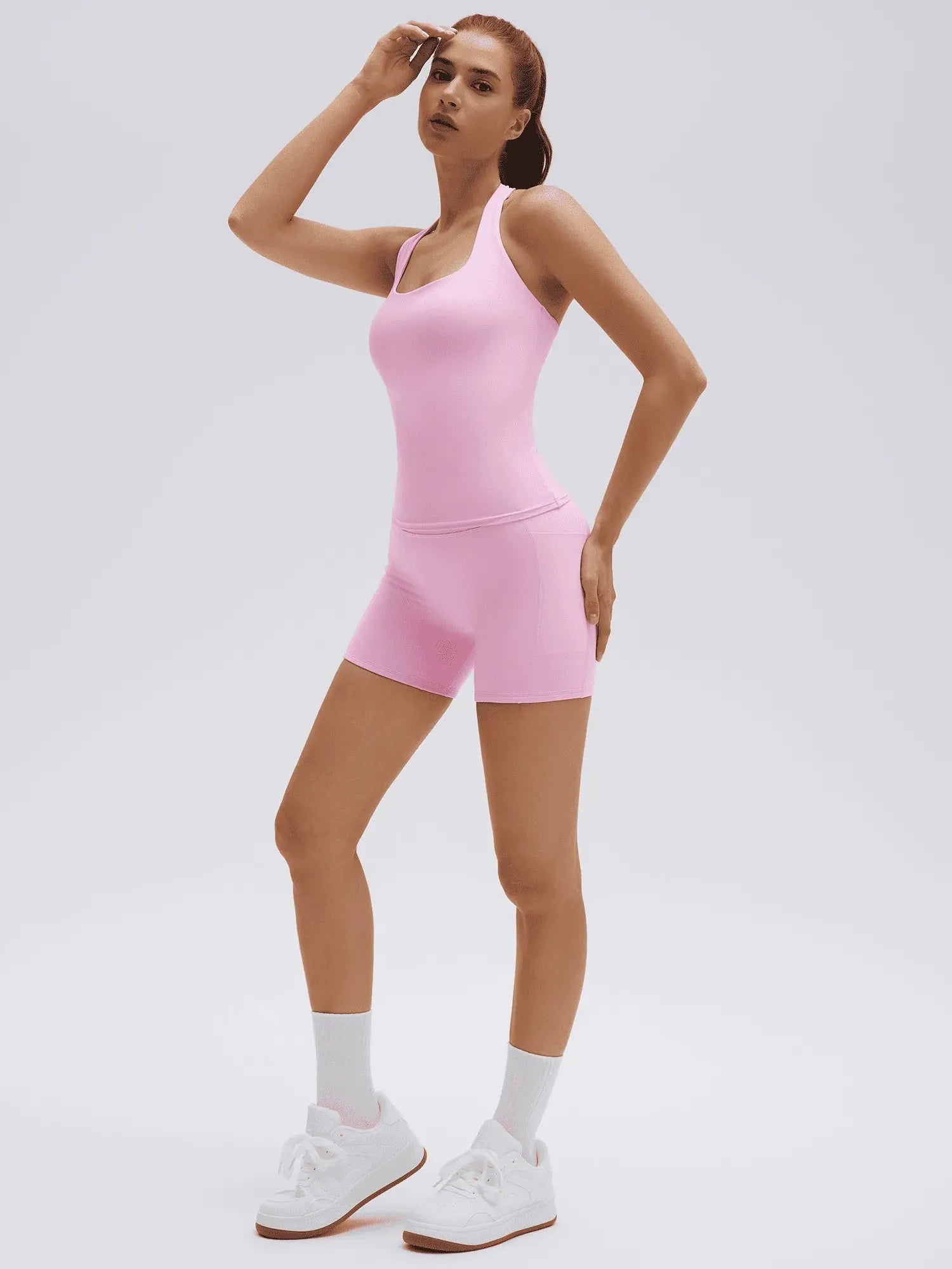 SUUKSESS Women 2 Piece Workout Sets Halter Neck Padded Yoga Tank Tops High Waisted Biker Shorts with Pockets-SUUKSESS-SUUKSESS