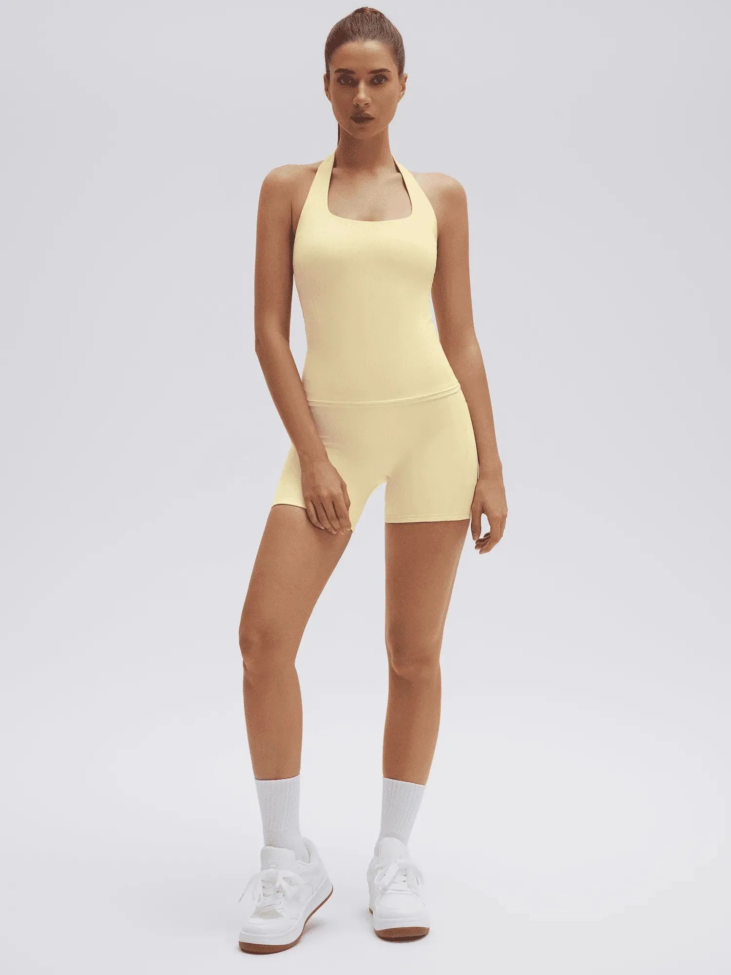 SUUKSESS Women 2 Piece Workout Sets Halter Neck Padded Yoga Tank Tops High Waisted Biker Shorts with Pockets-SUUKSESS-SUUKSESS