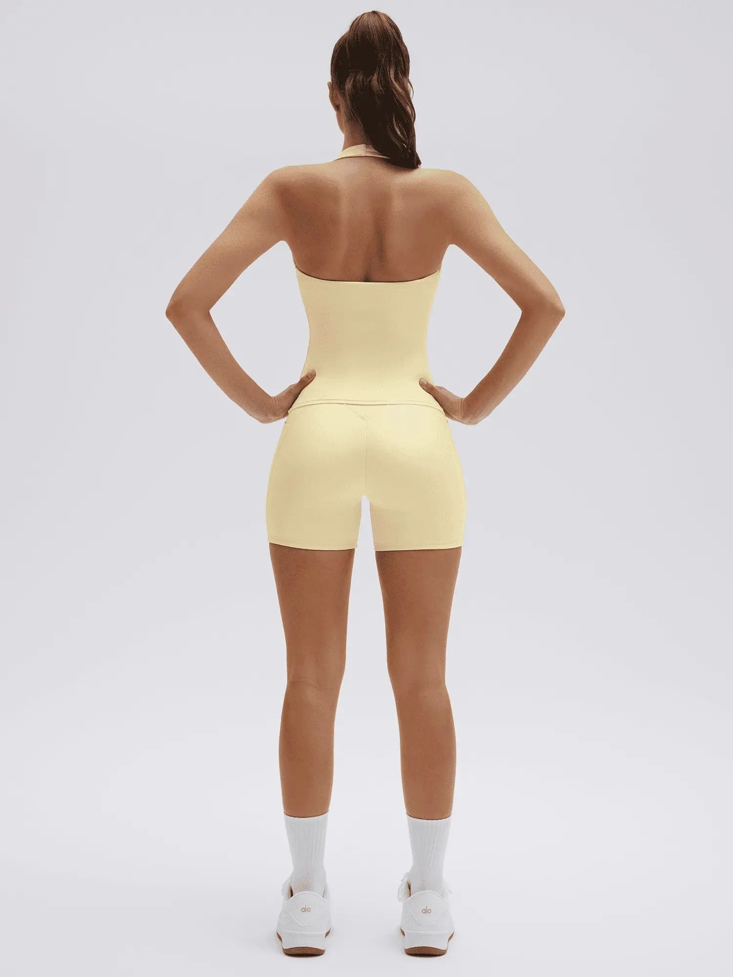 SUUKSESS Women 2 Piece Workout Sets Halter Neck Padded Yoga Tank Tops High Waisted Biker Shorts with Pockets-SUUKSESS-SUUKSESS