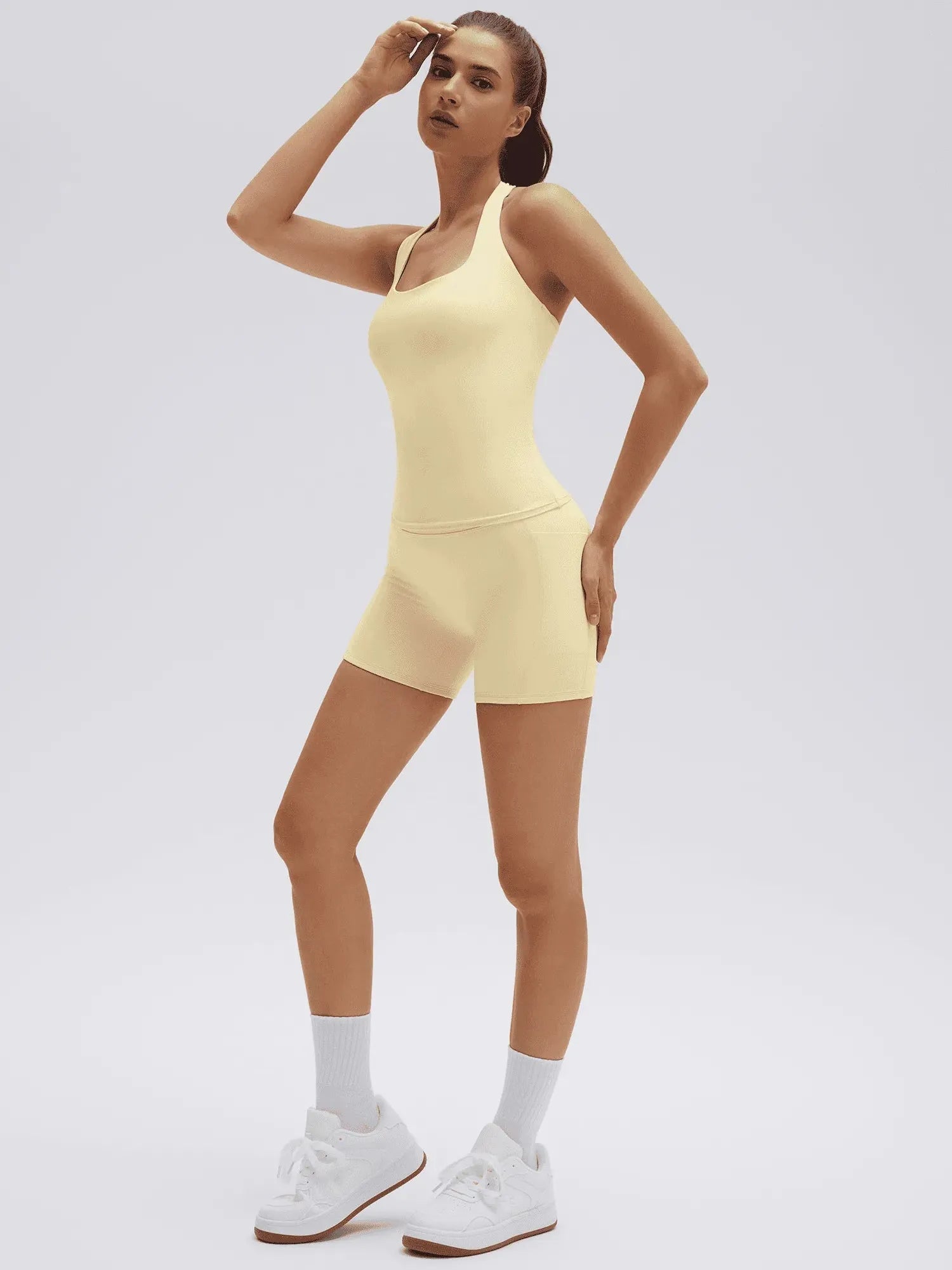 SUUKSESS Women 2 Piece Workout Sets Halter Neck Padded Yoga Tank Tops High Waisted Biker Shorts with Pockets-SUUKSESS-SUUKSESS