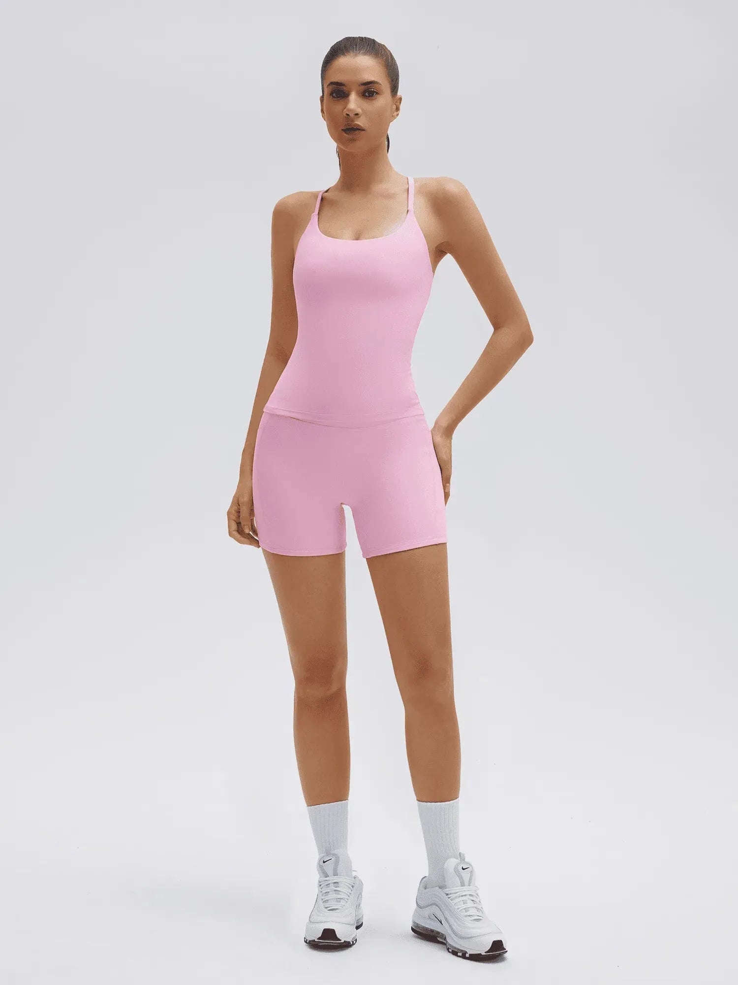 SUUKSESS Women 2 Piece Workout Sets Padded Yoga Tank Top High Waisted Biker Shorts with Pockets-SUUKSESS-SUUKSESS